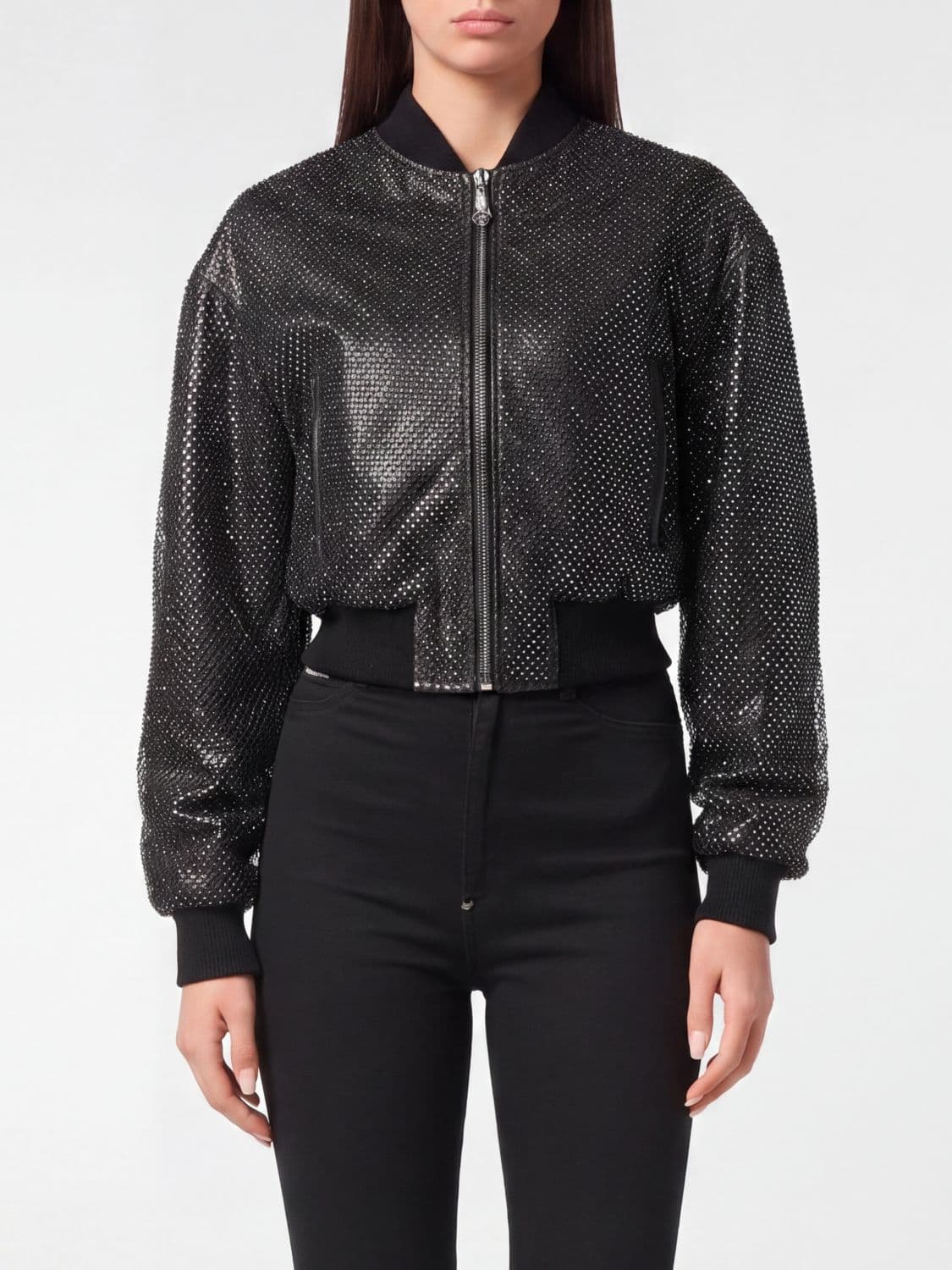 Philipp Plein All Over Crystal Nappa Crop Bomber