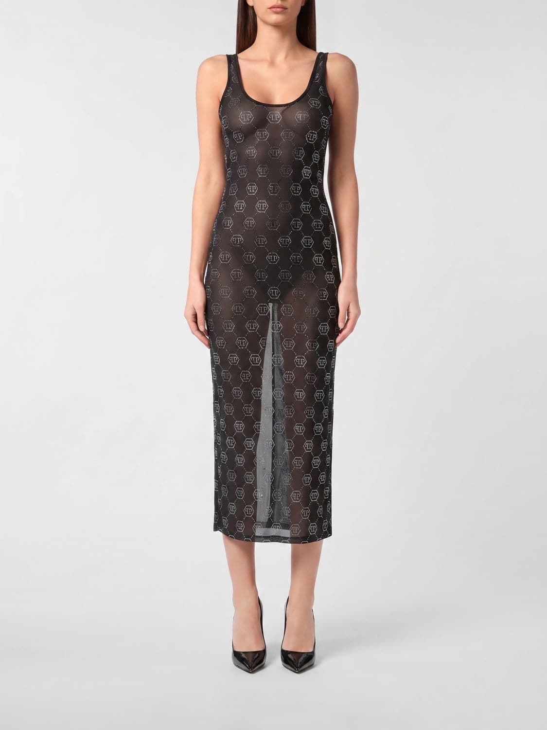 Philipp Plein Rhinestone Jersey Midi Dress