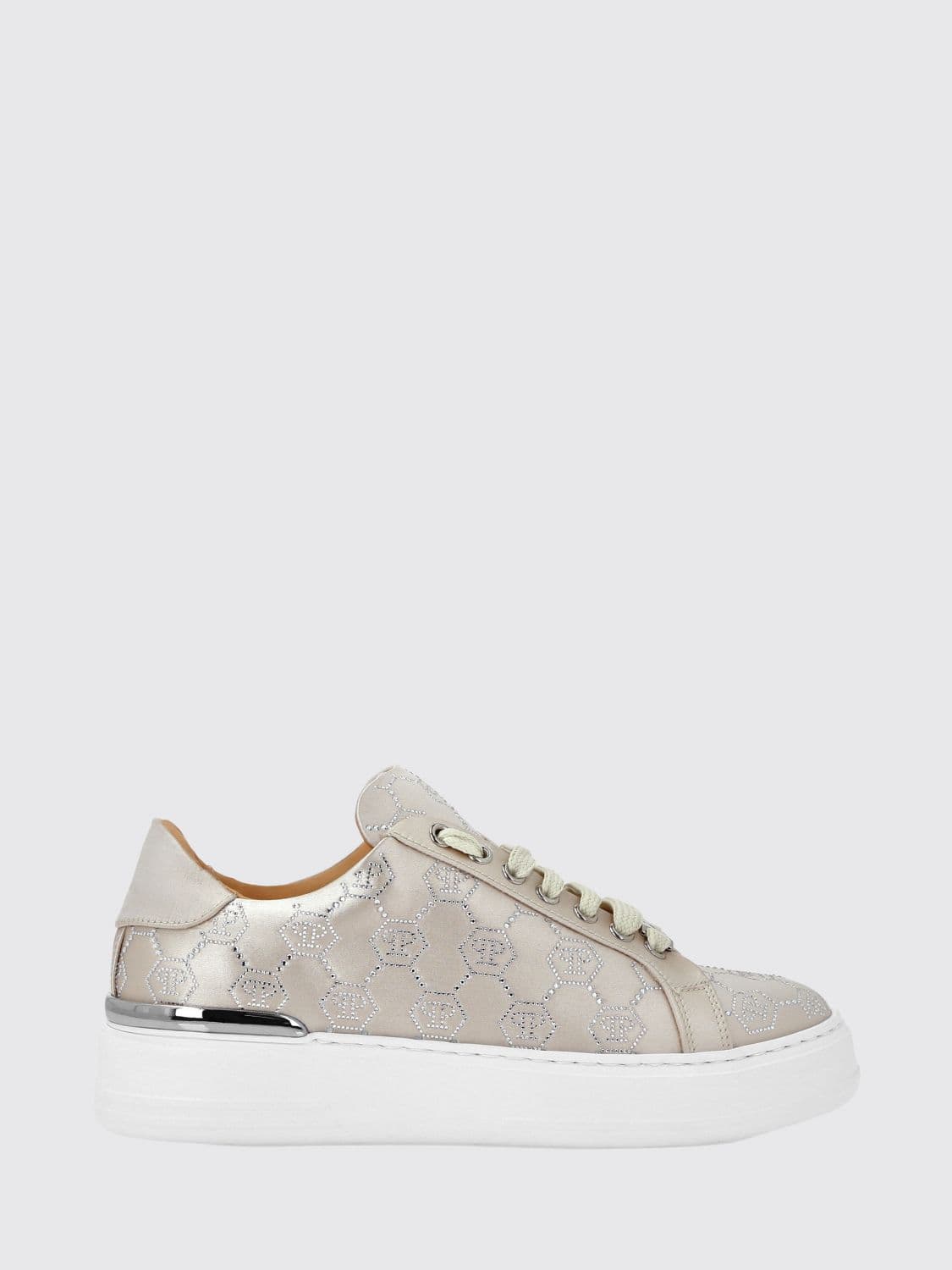 Philipp Plein Satin Sneakers with Rhinestone Hexagon