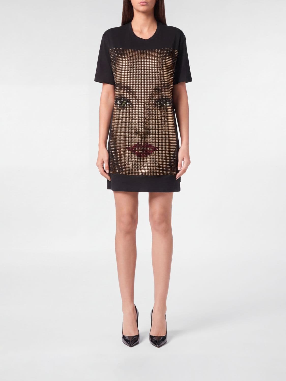 Philipp Plein Cotton Jersey T-shirt Dress with Crystals