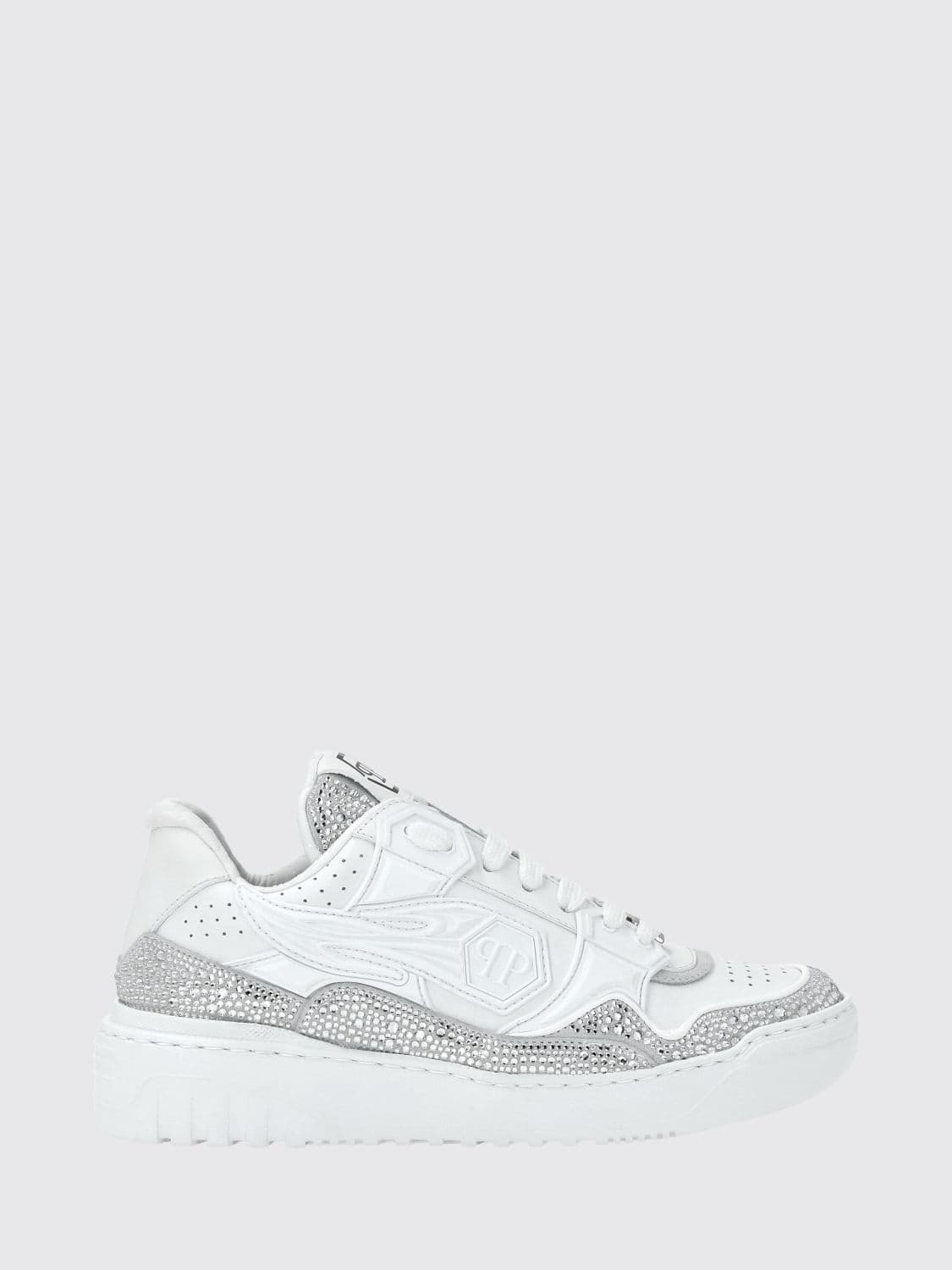 Philipp Plein Leather and Rhinestone Sneakers