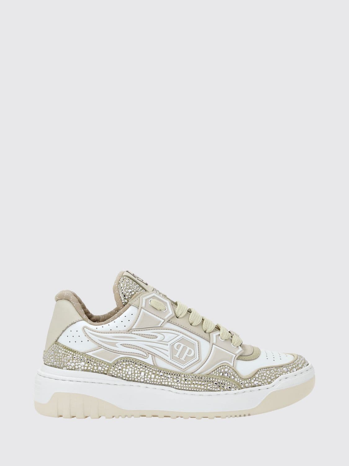 Philipp Plein Leather and Rhinestone Sneakers