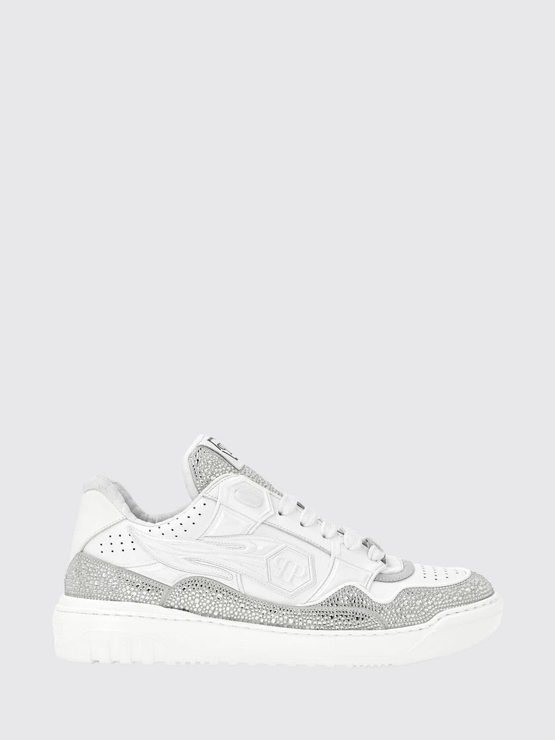 Philipp Plein Leather and Rubber Rhinestone Sneakers
