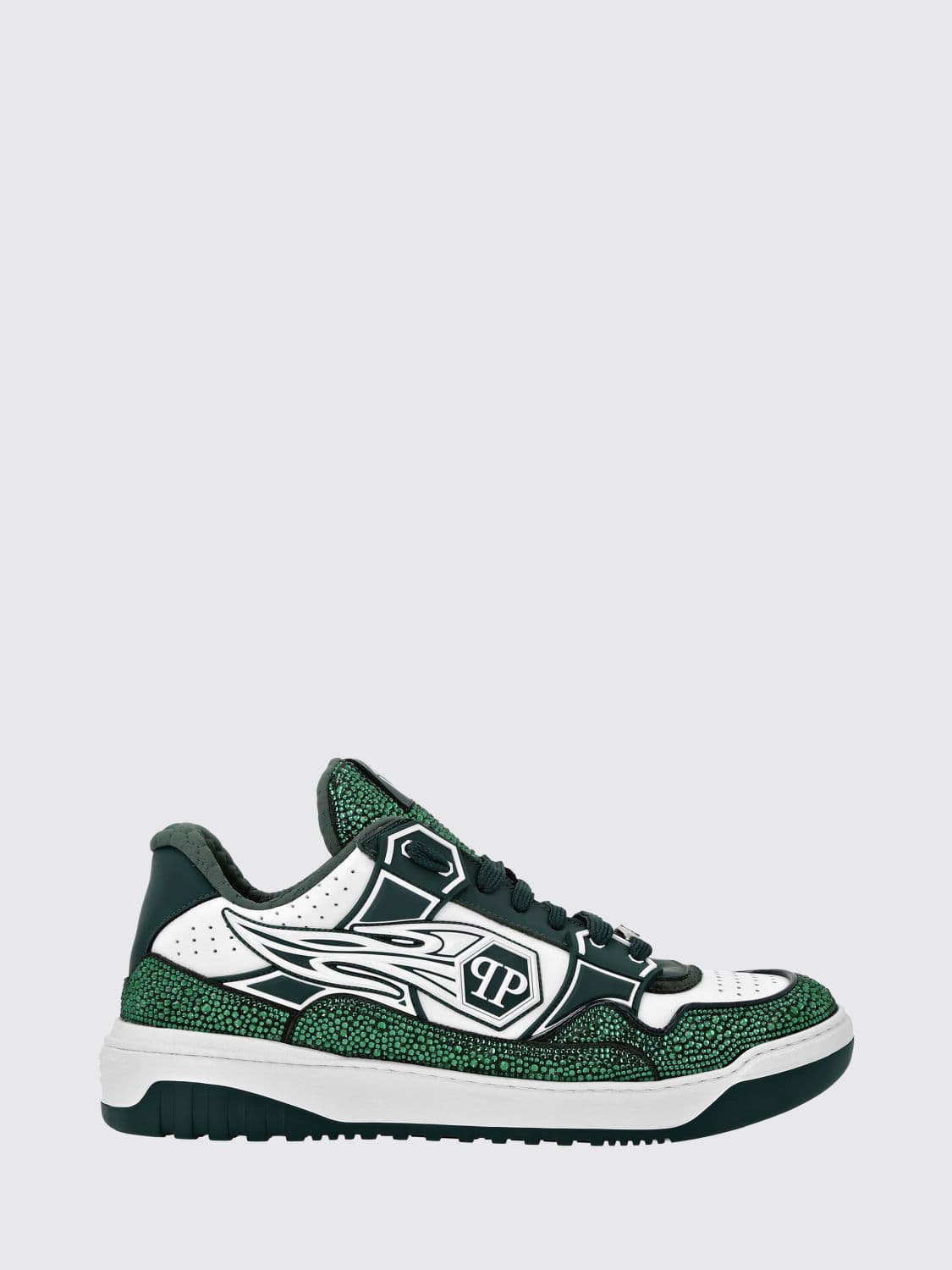 Philipp Plein Leather and Rubber Rhinestone Sneakers
