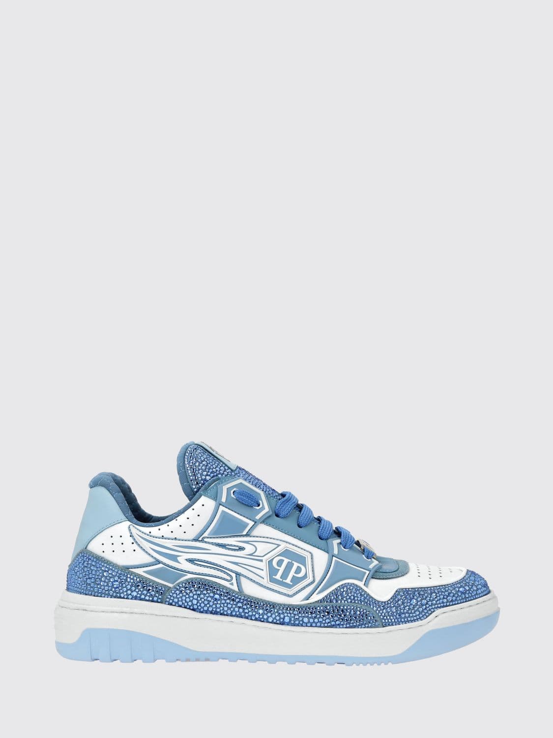 Philipp Plein Leather and Rubber Rhinestone Sneakers