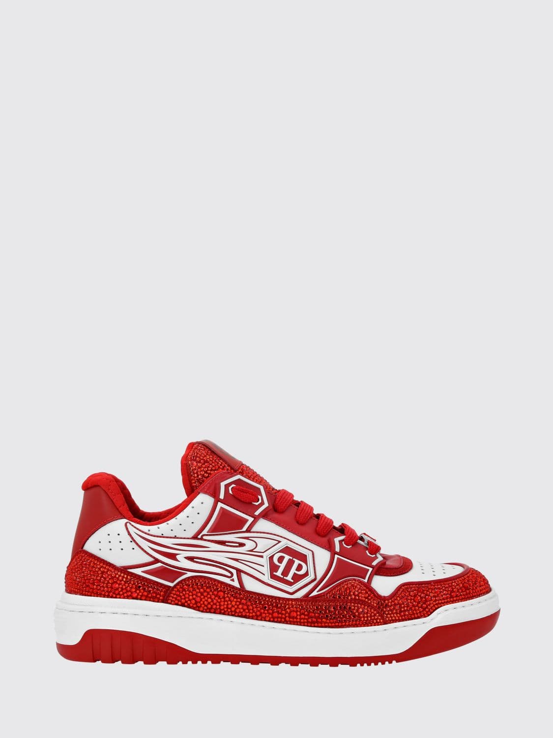 Philipp Plein Leather and Rubber Rhinestone Sneakers