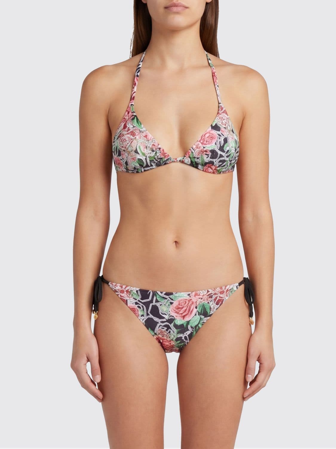 Philipp Plein Floral Lycra Bikini Top Swimsuit