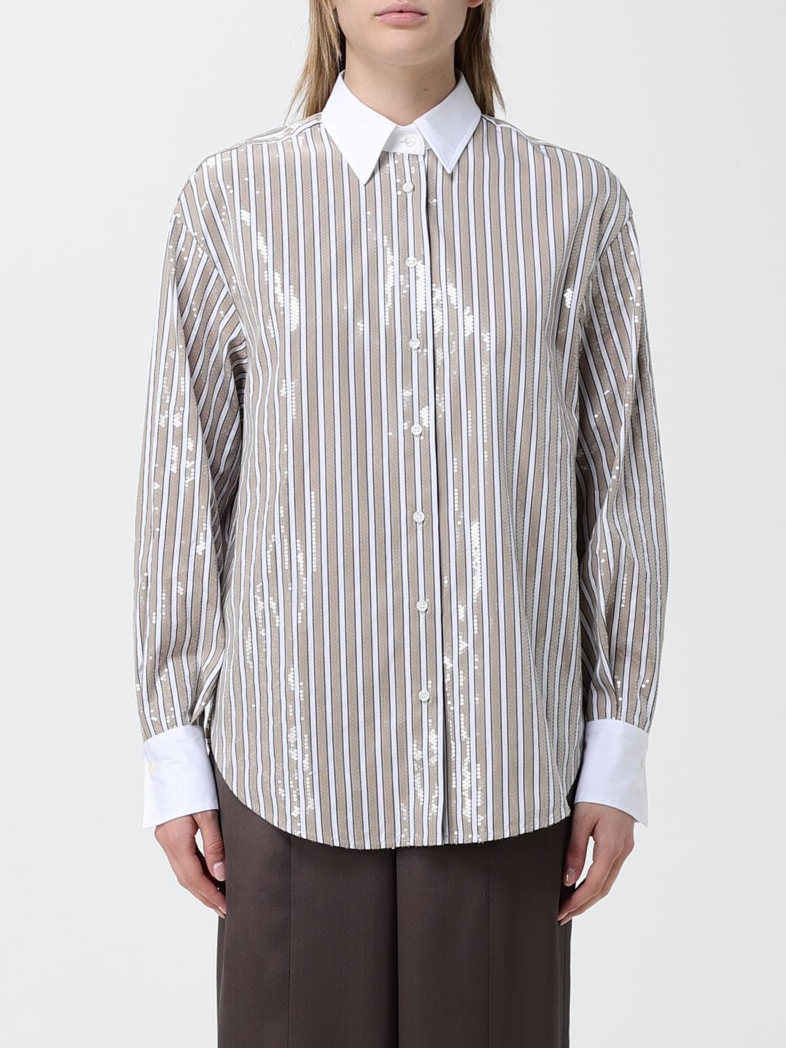 Brunello Cucinelli Striped Cotton Shirt with Sequins