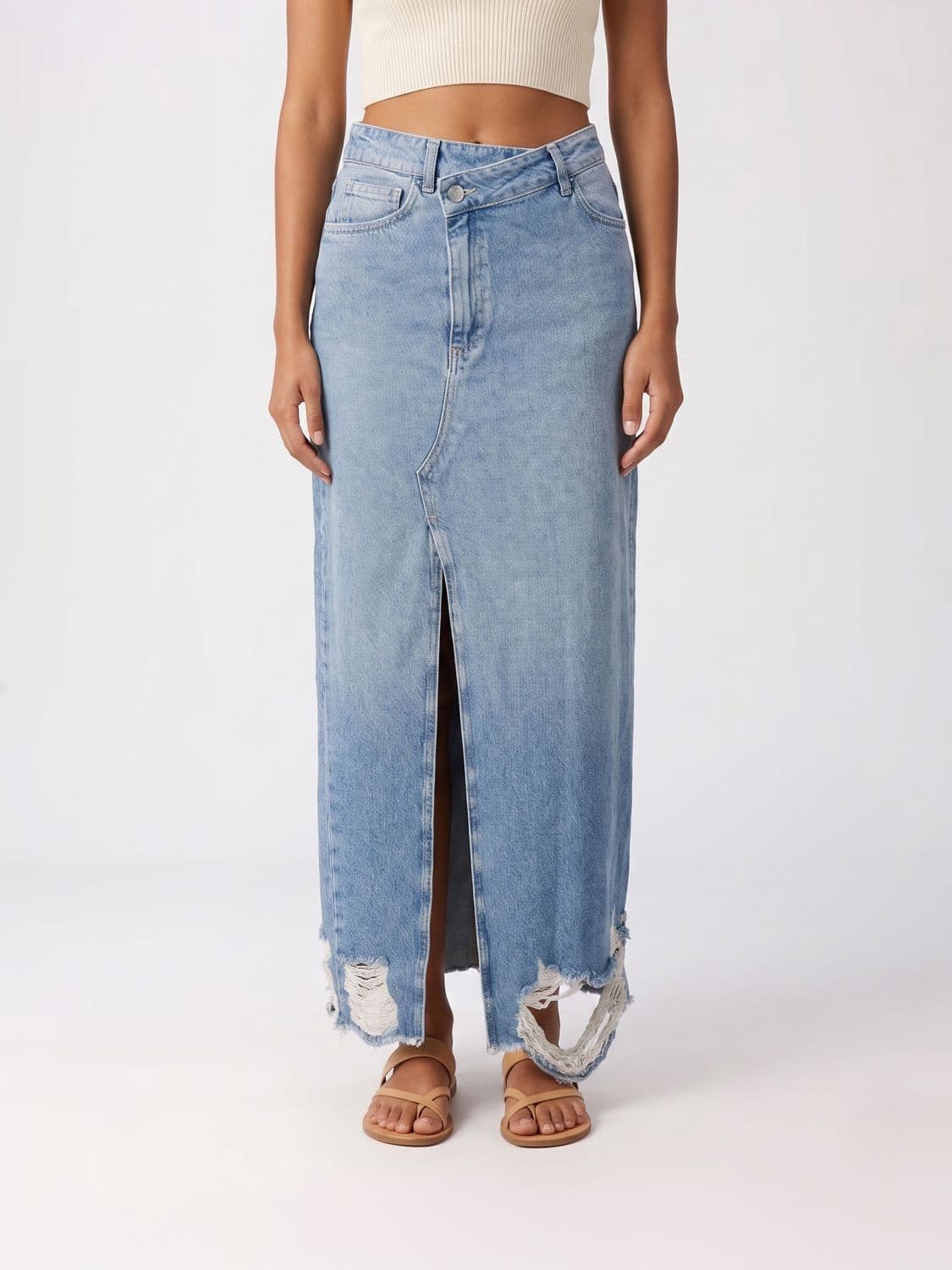 Dondup Distressed Denim Long Skirt