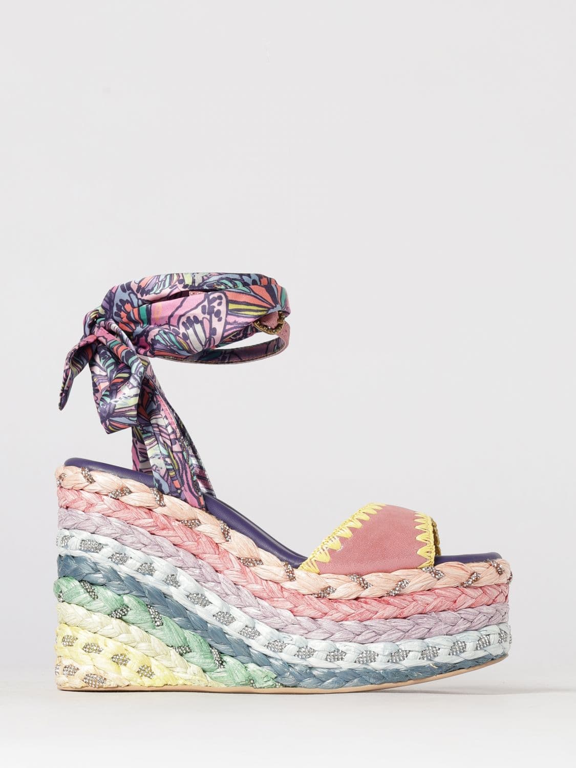 Kurt Geiger London Chelsea Wedge Sandal in Suede and Printed Satin