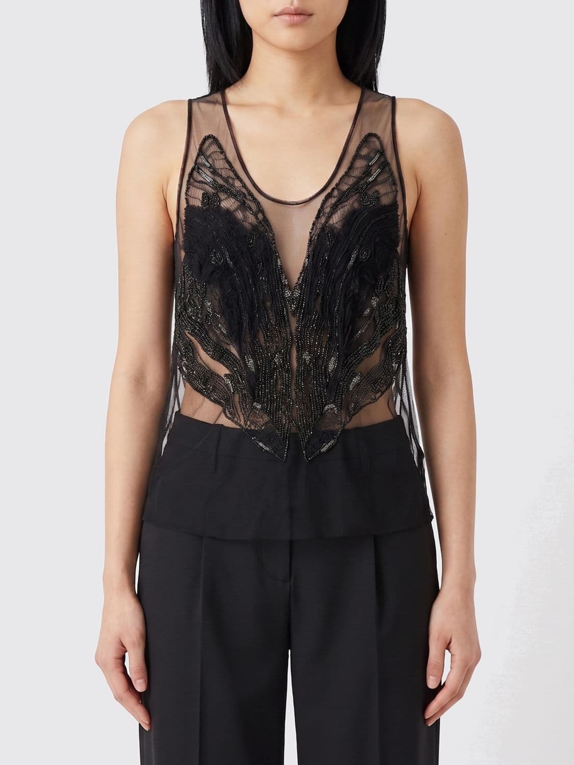 Elisabetta Franchi Embroidered Tulle Top