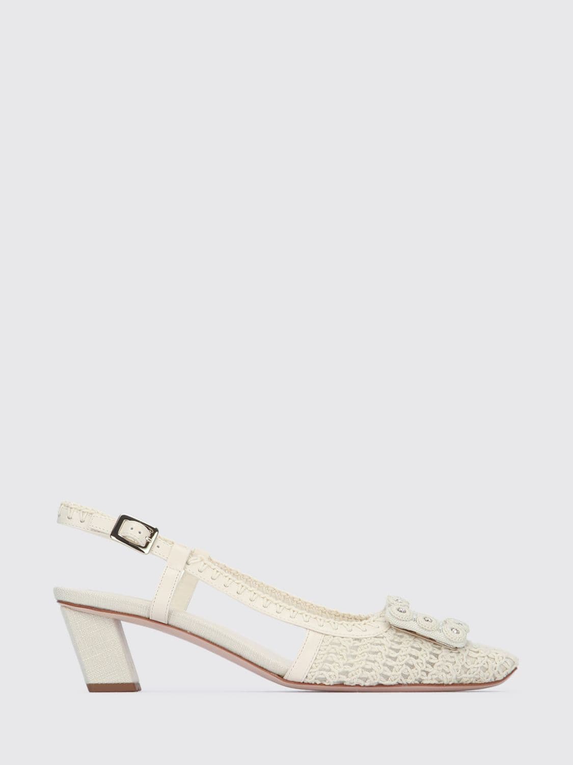 Roger Vivier Belle Vivier Braided Leather And Canvas Slingback With Rhinestones