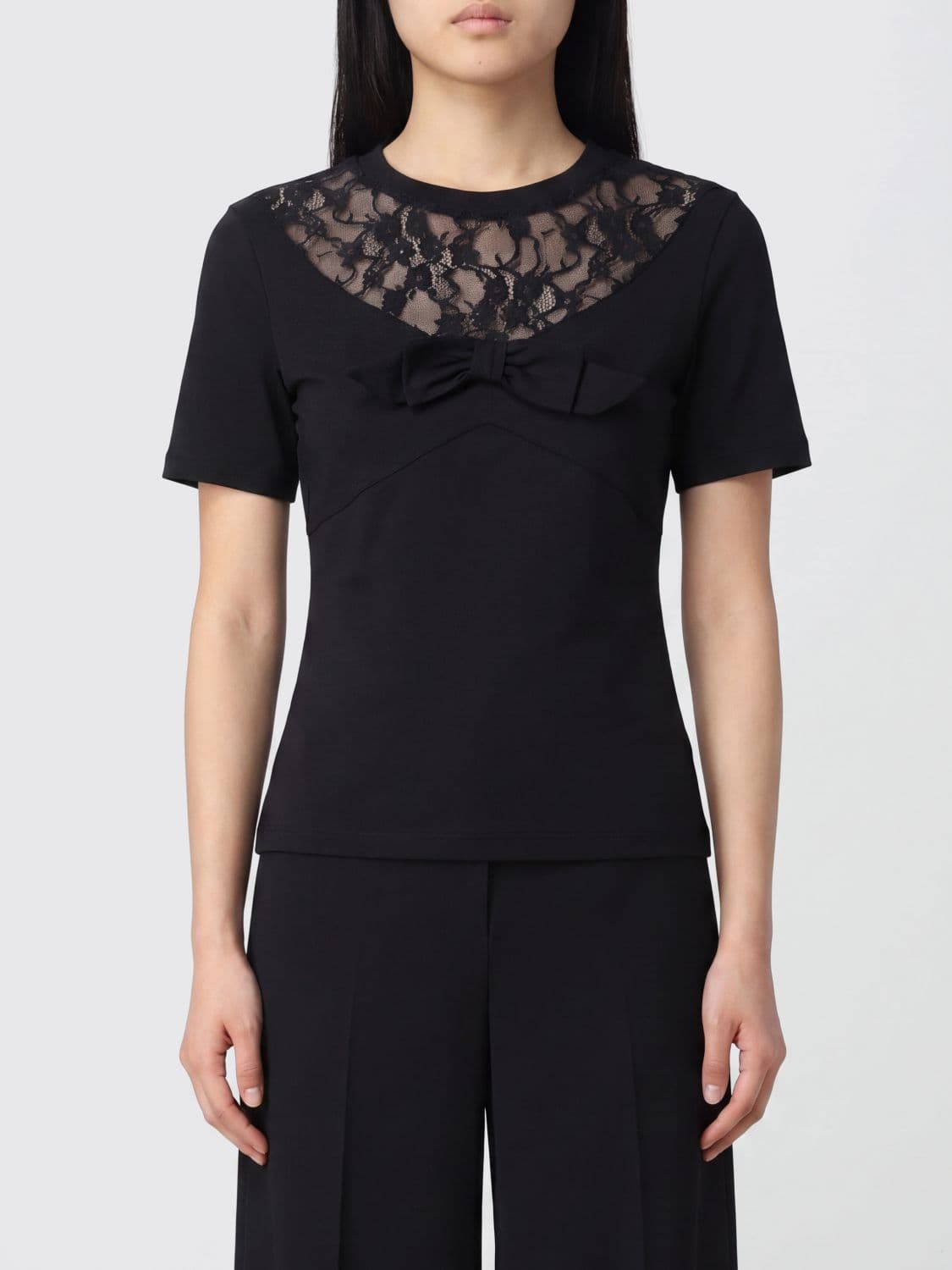 Nina Ricci Cotton And Lace Top With Bow · M