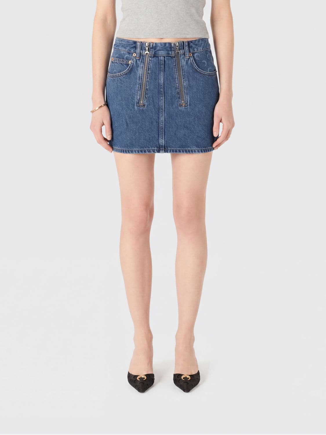 Marine Serre Monogram Print Denim Mini Skirt