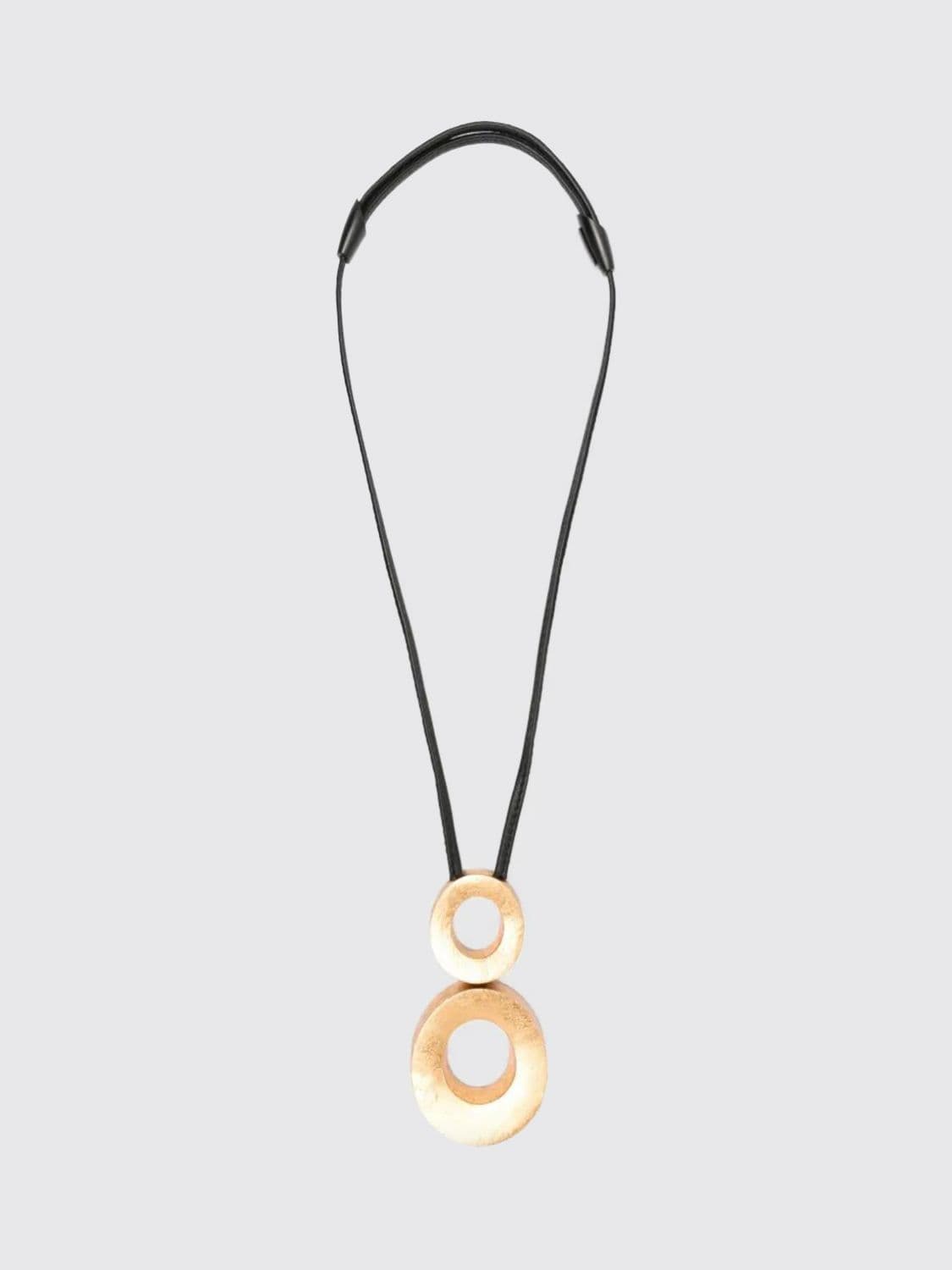 Monies Eska Gold Chromed Wood and Leather Necklace