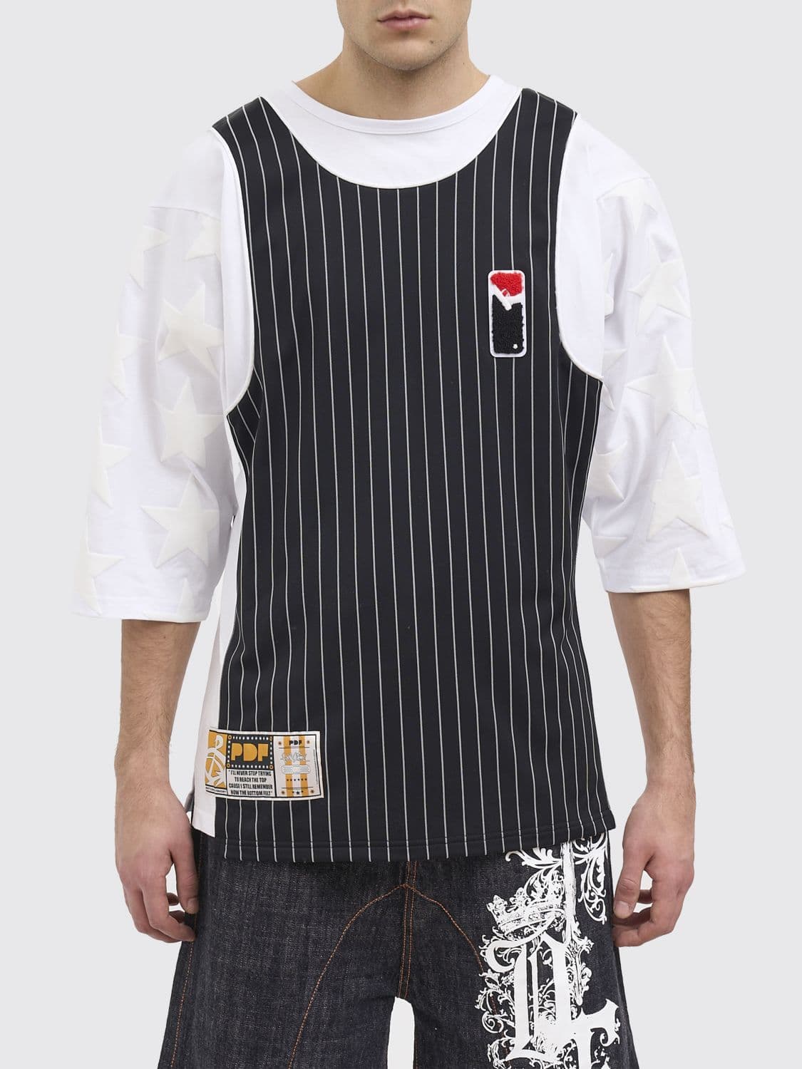 Pdf Striped Cotton T-Shirt with Slogan