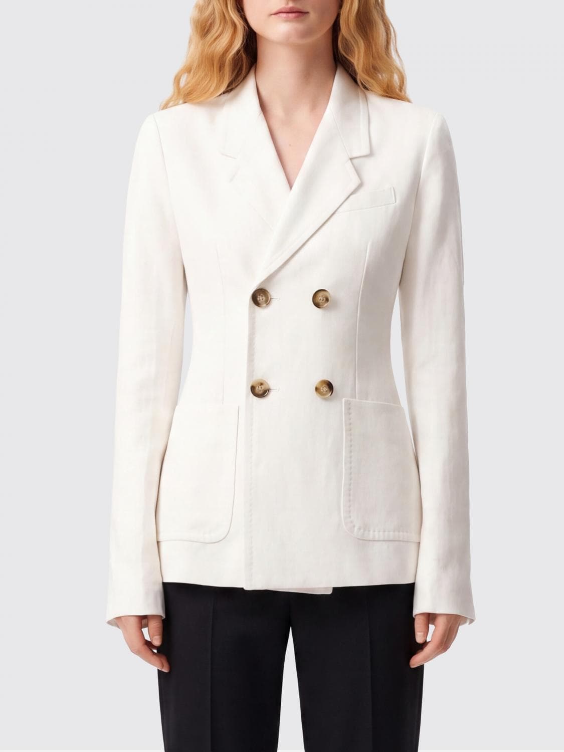 Ami Paris Double-Breasted Linen Blend Blazer