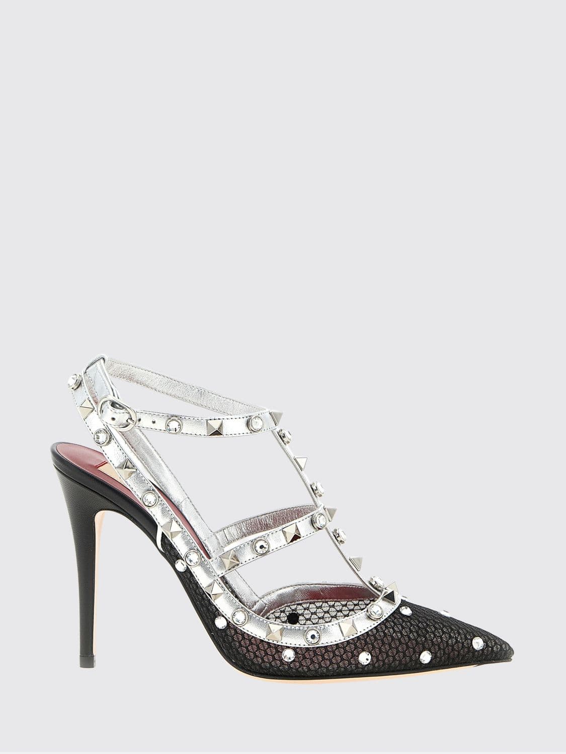Valentino Garavani Rockstud Pump in Mesh and Leather with Rhinestones and Studs