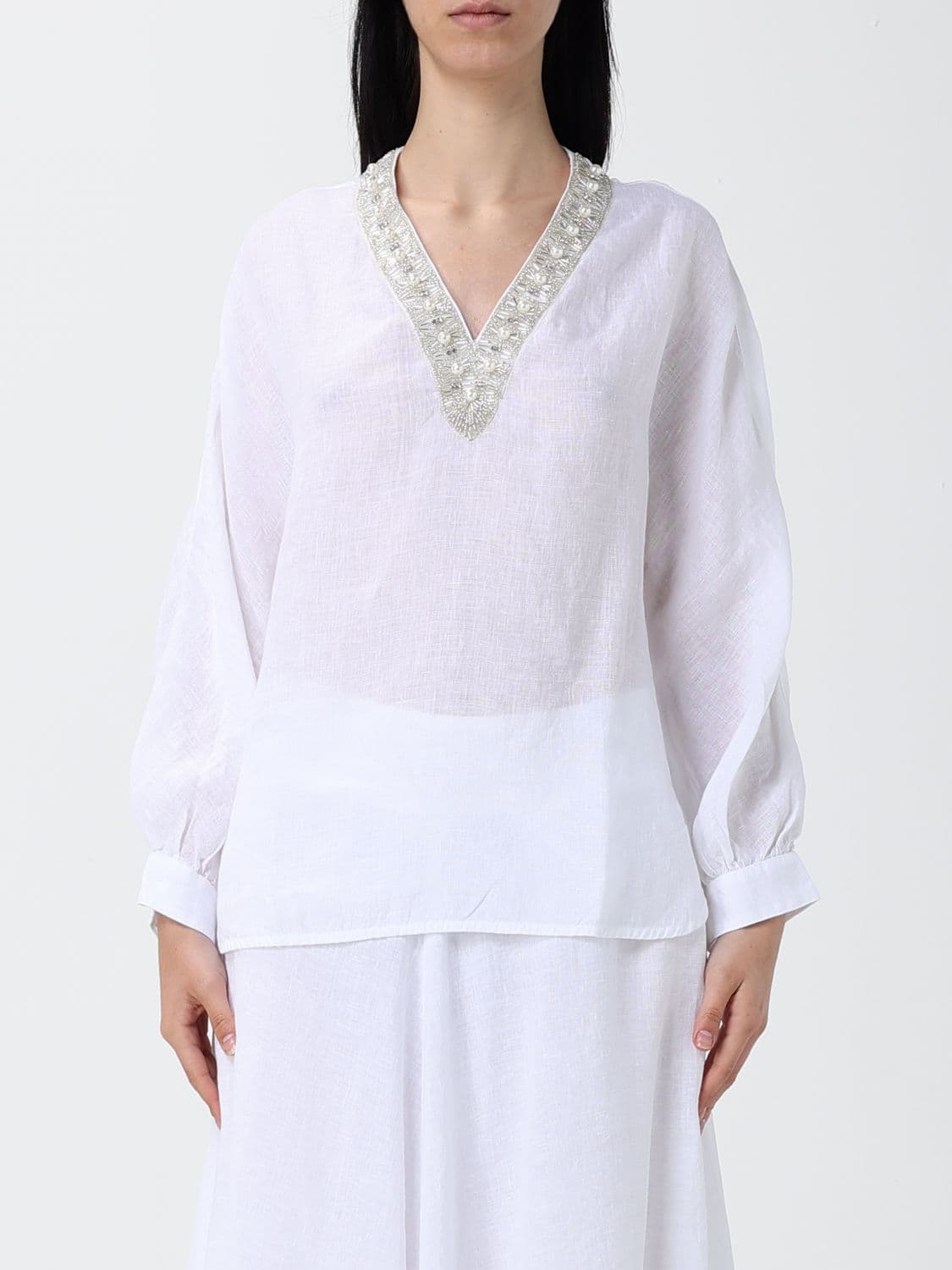 120% Lino Linen Blouse with Beads