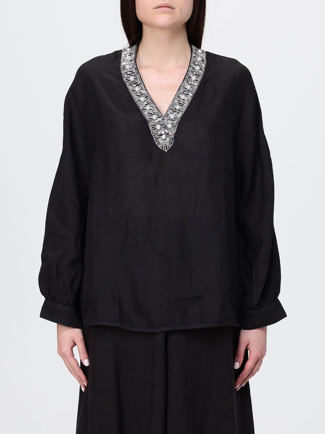 120% Lino Linen Blouse with Beads