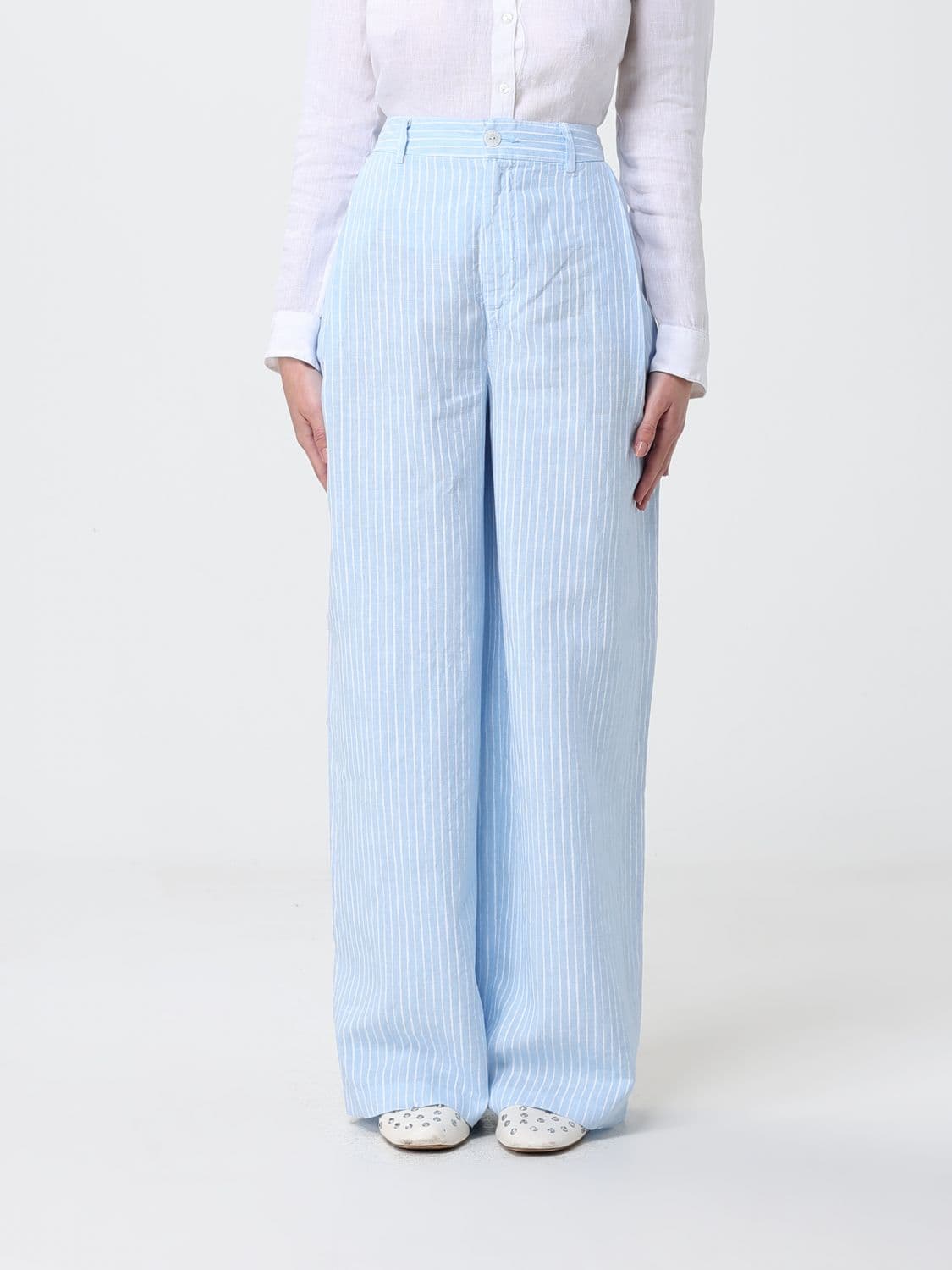 120% Lino Striped Wide-Leg Linen Trousers