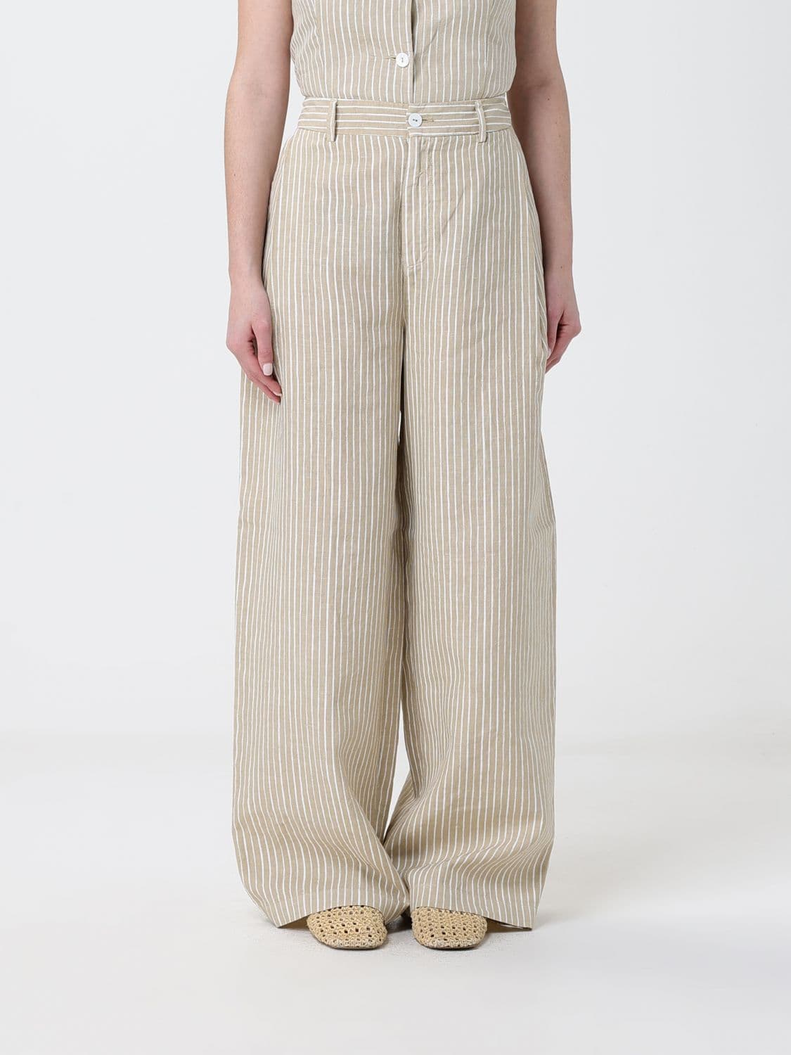 120% Lino Striped Wide-Leg Linen Trousers · 40