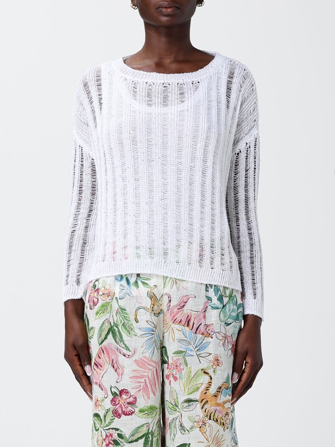 120% Lino Openwork Knit Top