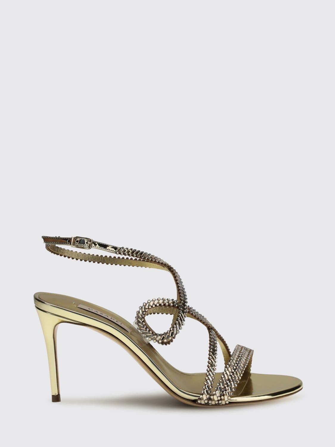 Casadei Julia Josephine Laminated Patent Leather Sandal with Rhinestones · 39