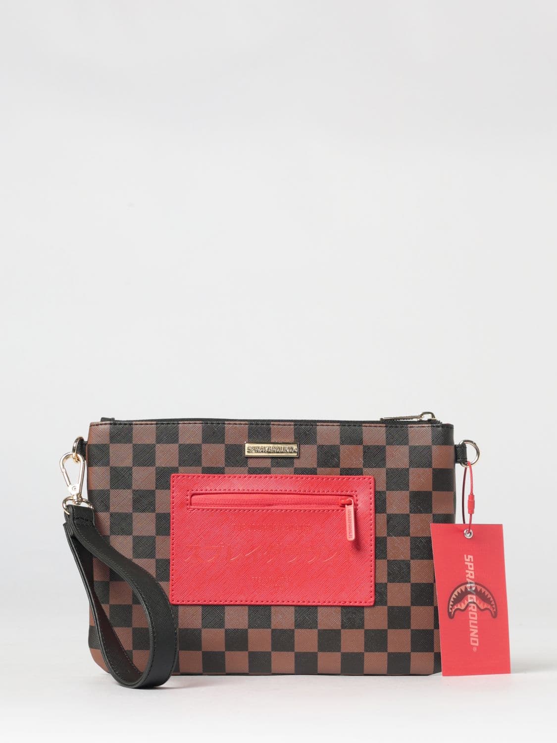 Sprayground Saffiano Coated Cotton Pouch with Check Pattern