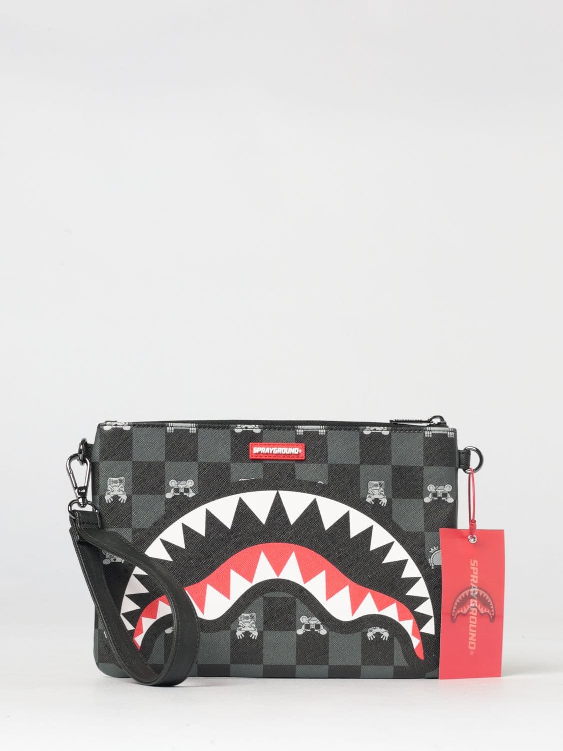 Sprayground Saffiano Coated Cotton Pouch with Check Pattern and Logo