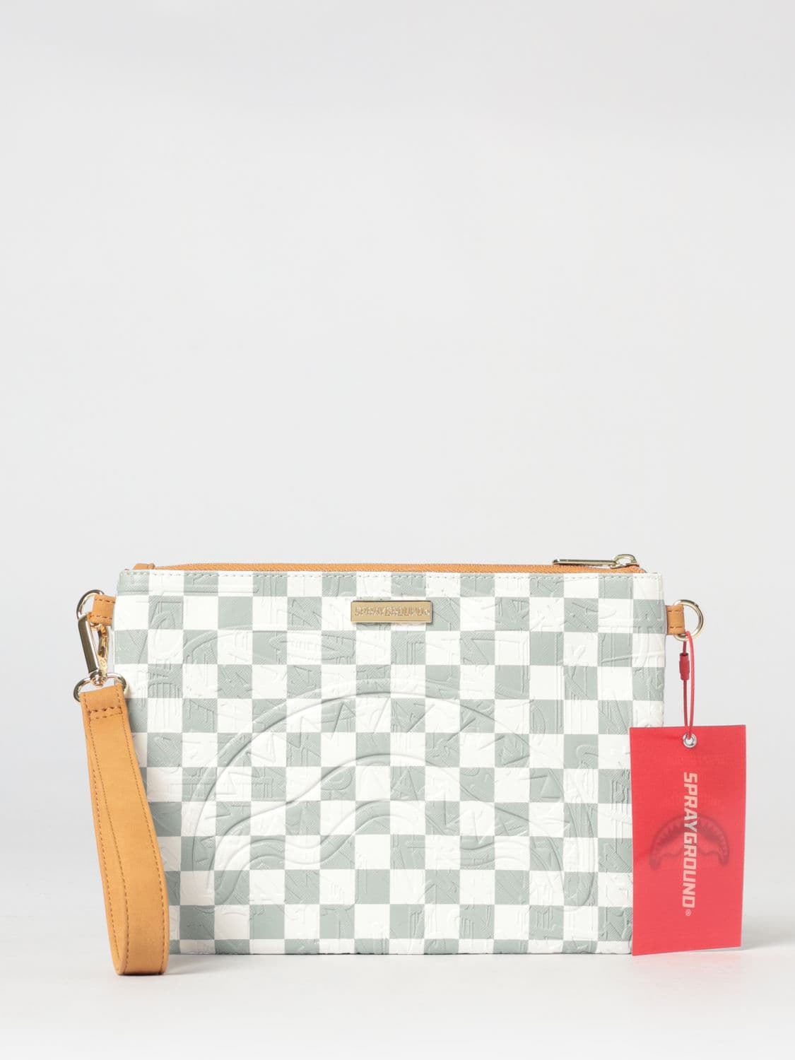 Sprayground The Private Jet Shark Club Saffiano Coated Cotton Pouch with Check Pattern · OS