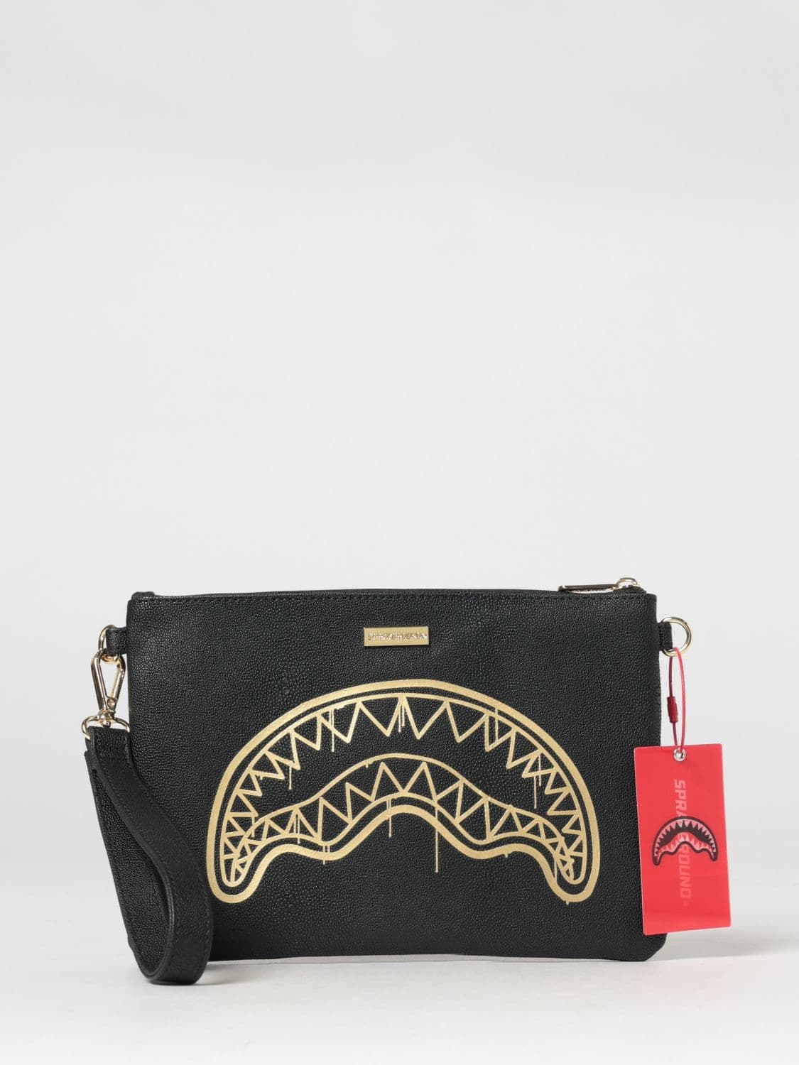 Sprayground That Gold Drap Faux Leather Pouch with Printed Logo · OS
