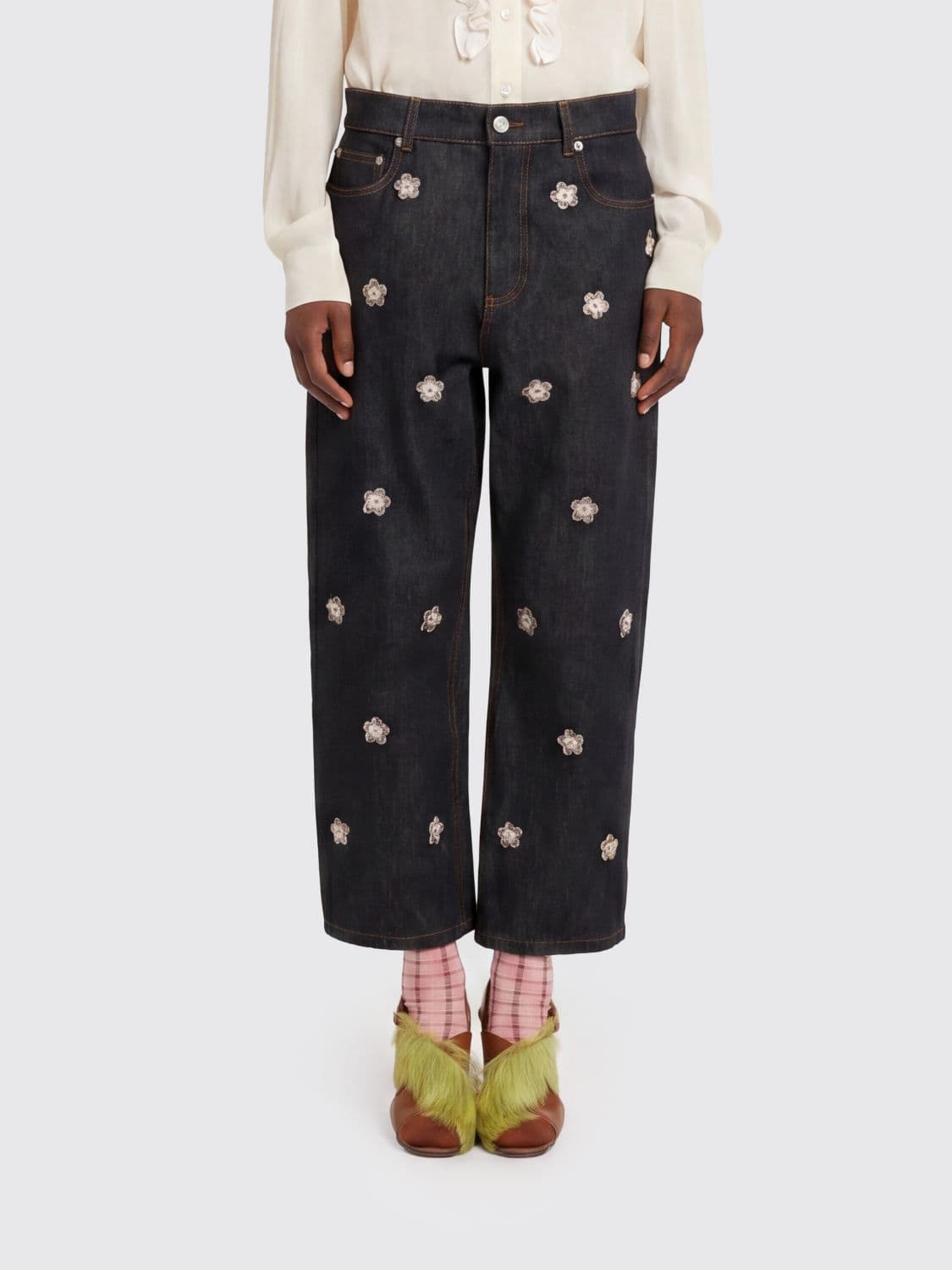 Marni Denim Jeans with Floral Embroidery