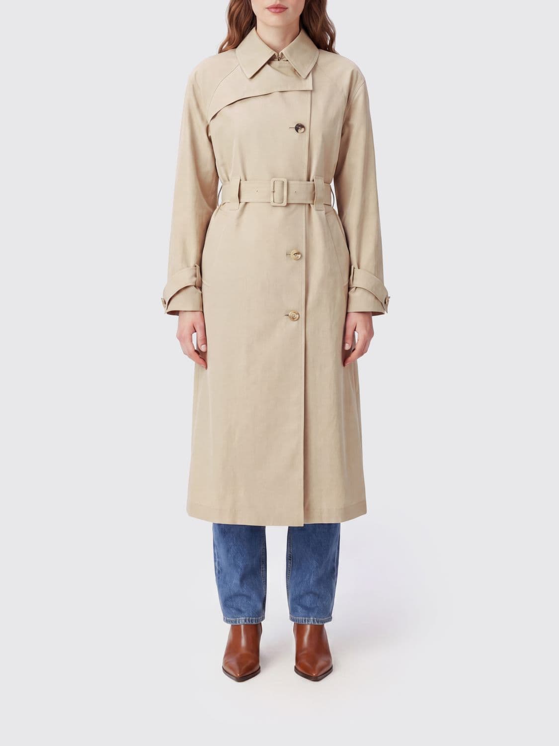 Sportmax Double-Breasted Cotton Blend Trench Coat