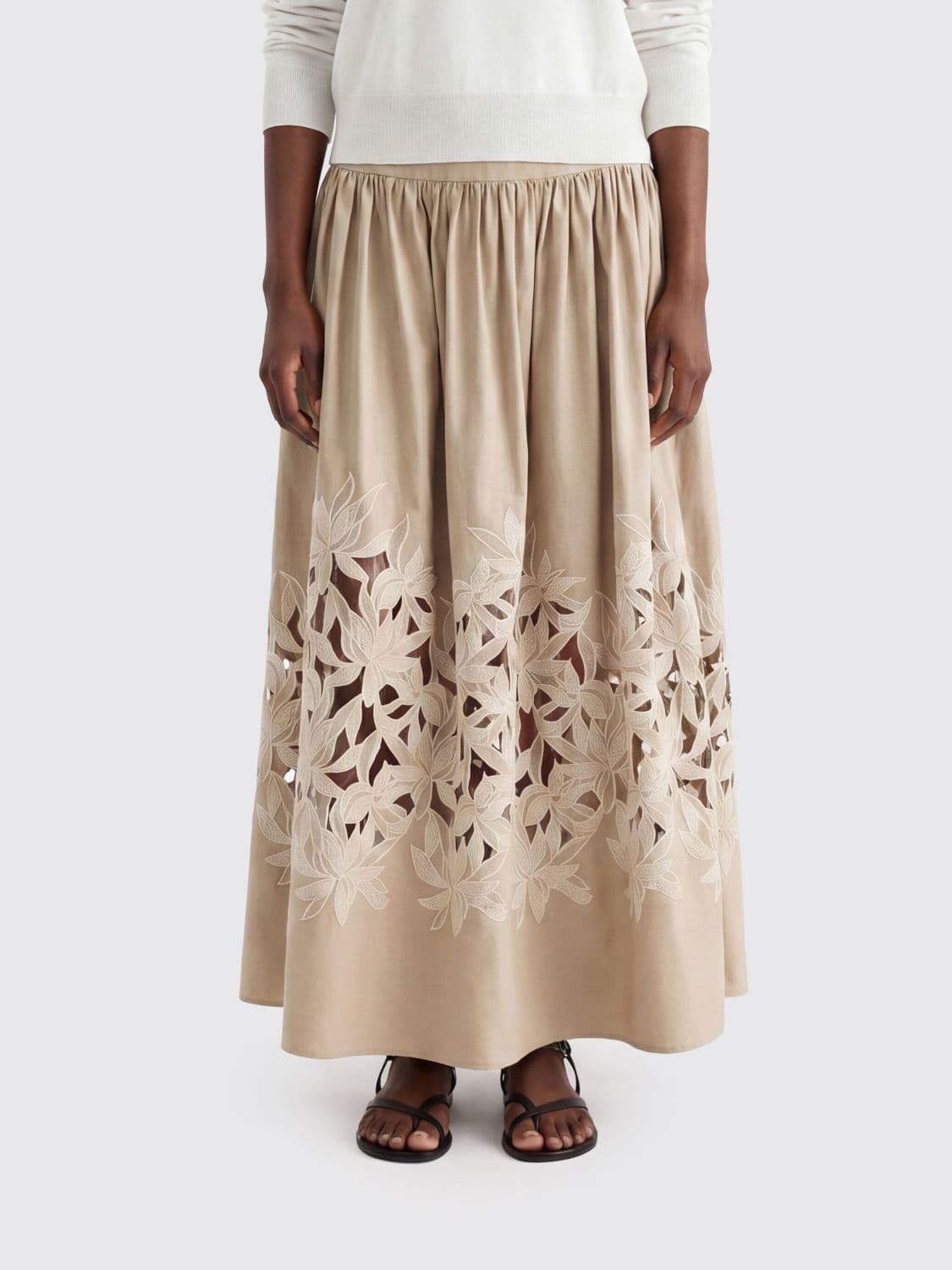 Agnona Embroidered Cotton Skirt