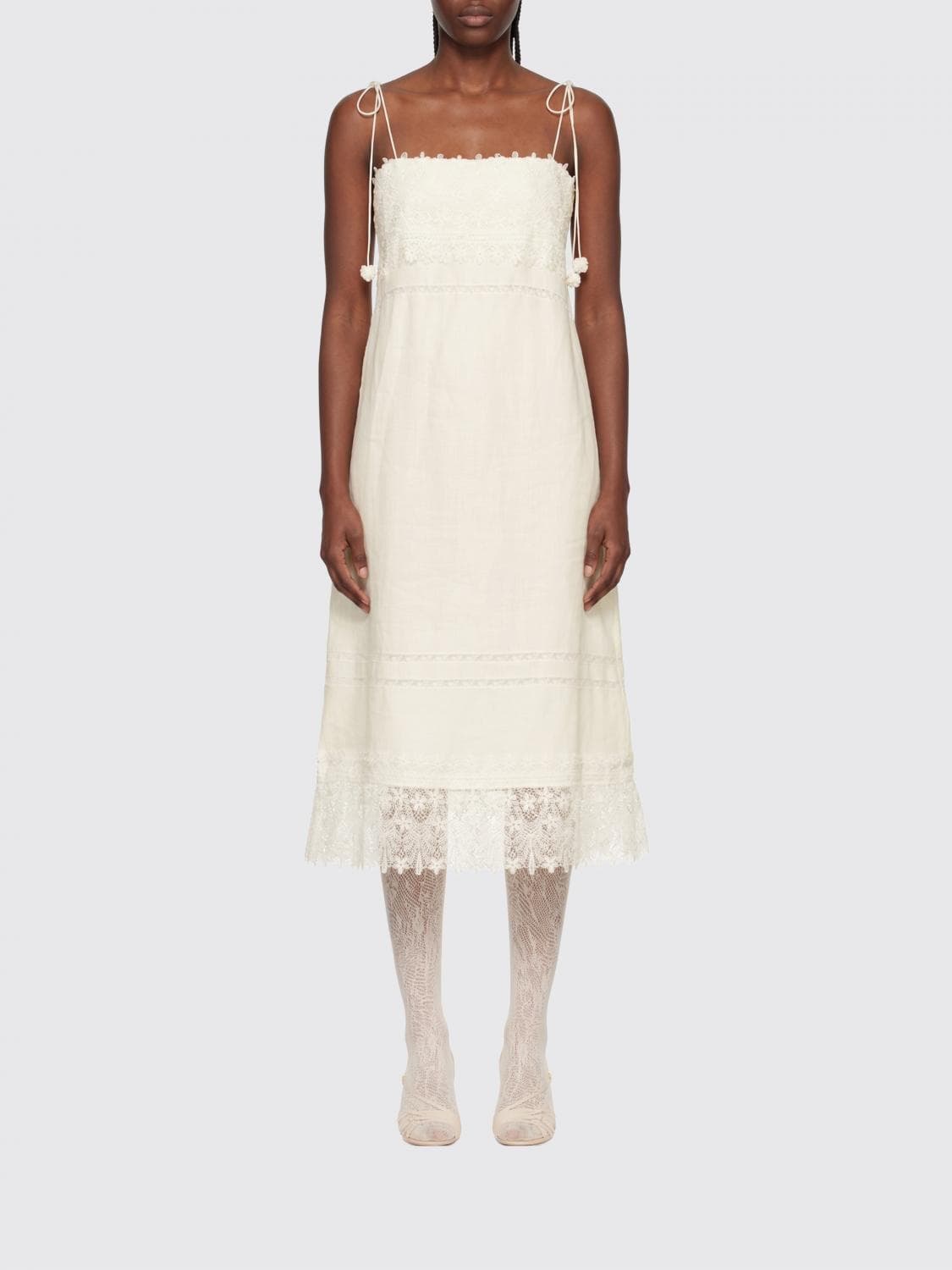 Valentino Linen and Lace Slip Dress