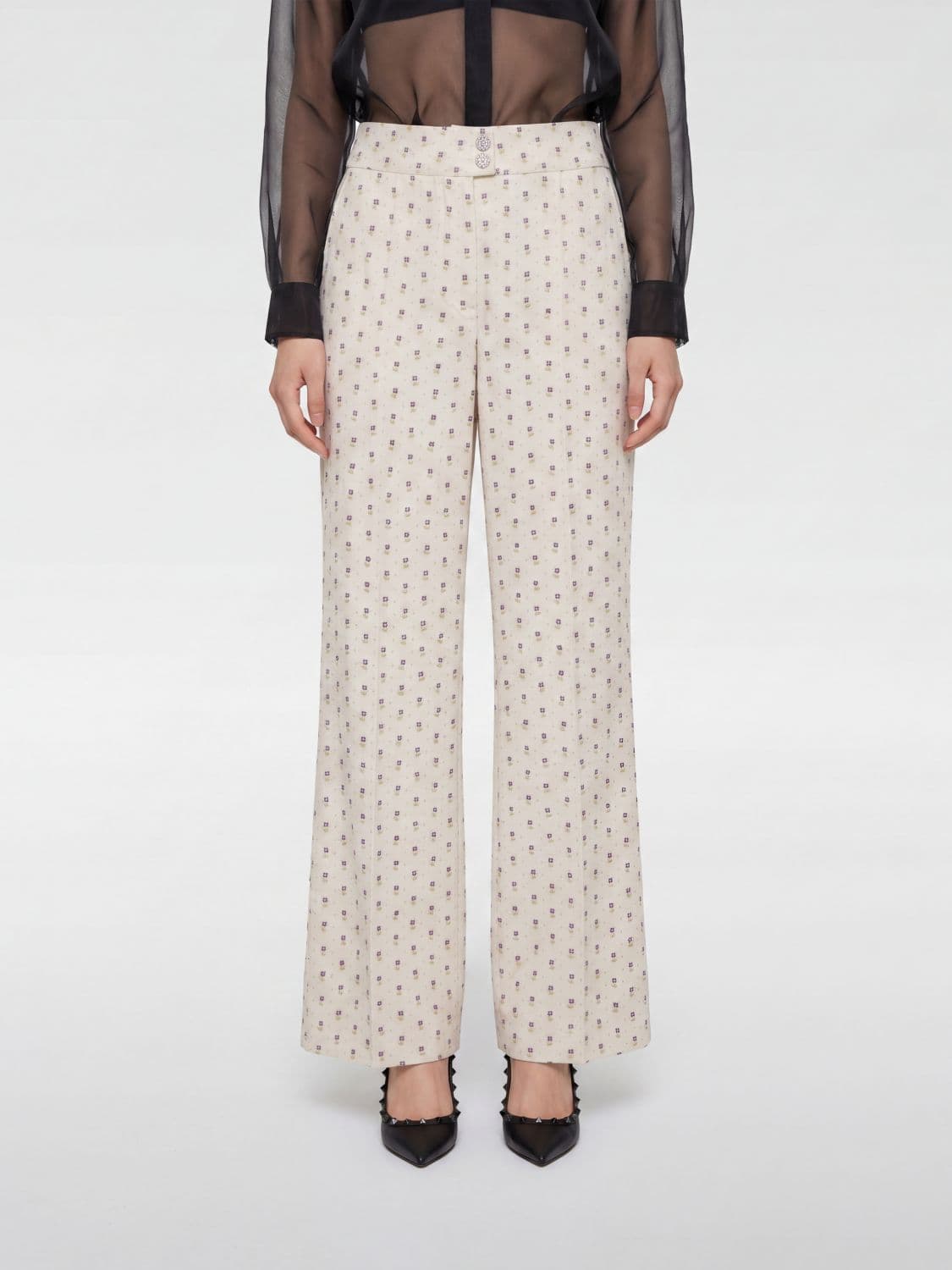 Valentino Geometric Cotton Blend Palazzo Trousers