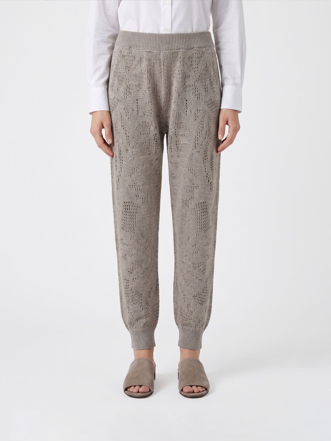 Brunello Cucinelli Cotton and Linen Straight Trousers with Sequins · M