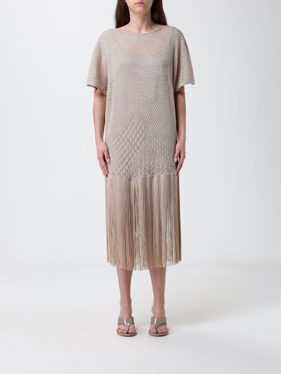 Simona Corsellini Crochet Midi Dress with Fringes