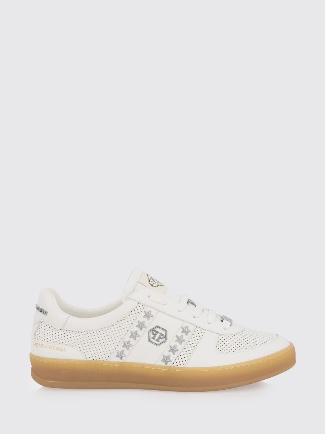 Philipp Plein Retro Rebel Perforated Leather Sneakers with Applied Stars