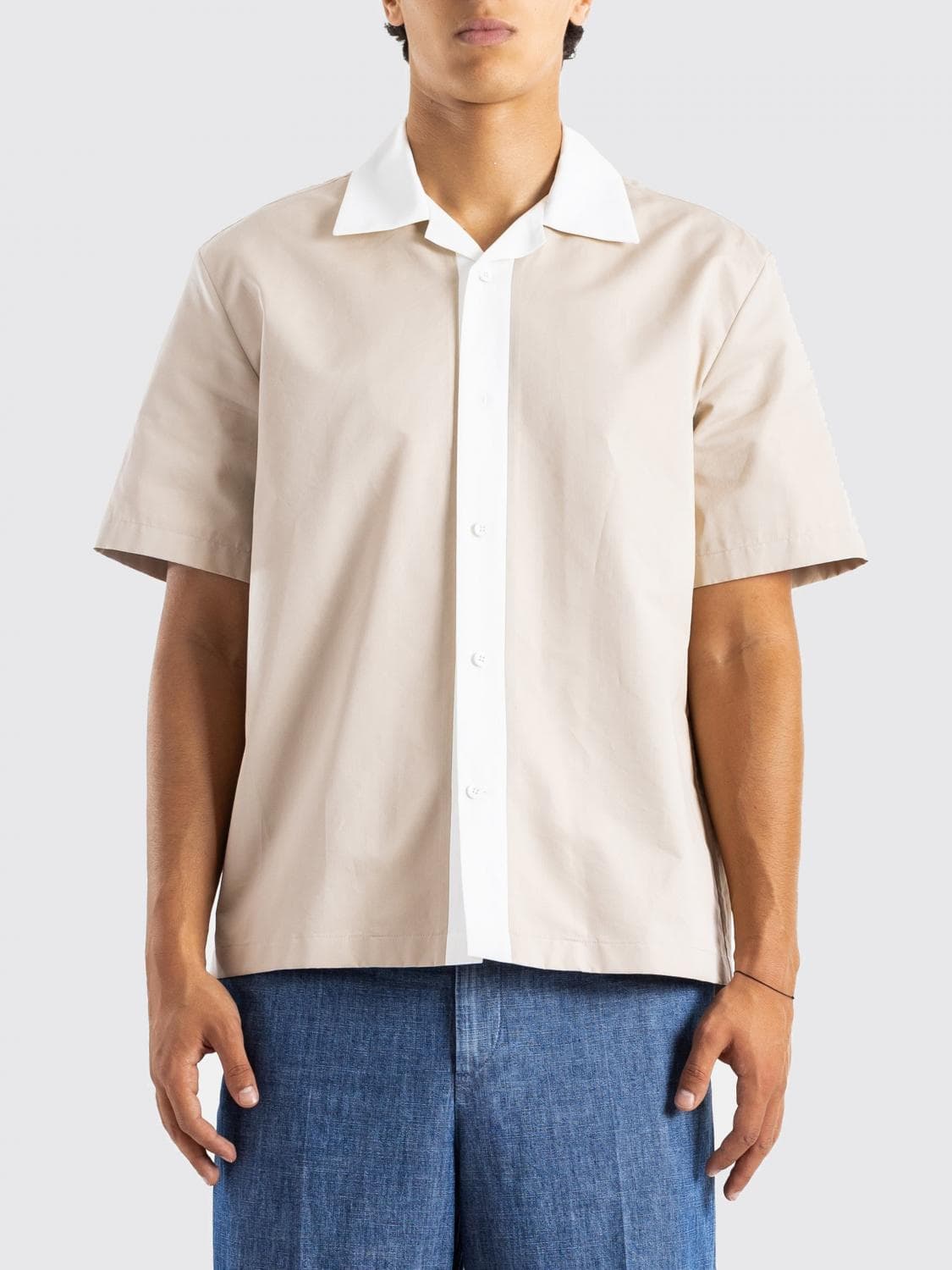 Jil Sander Relaxed Fit Short-Sleeve Shirt in Cotton and Silk with French Collar
