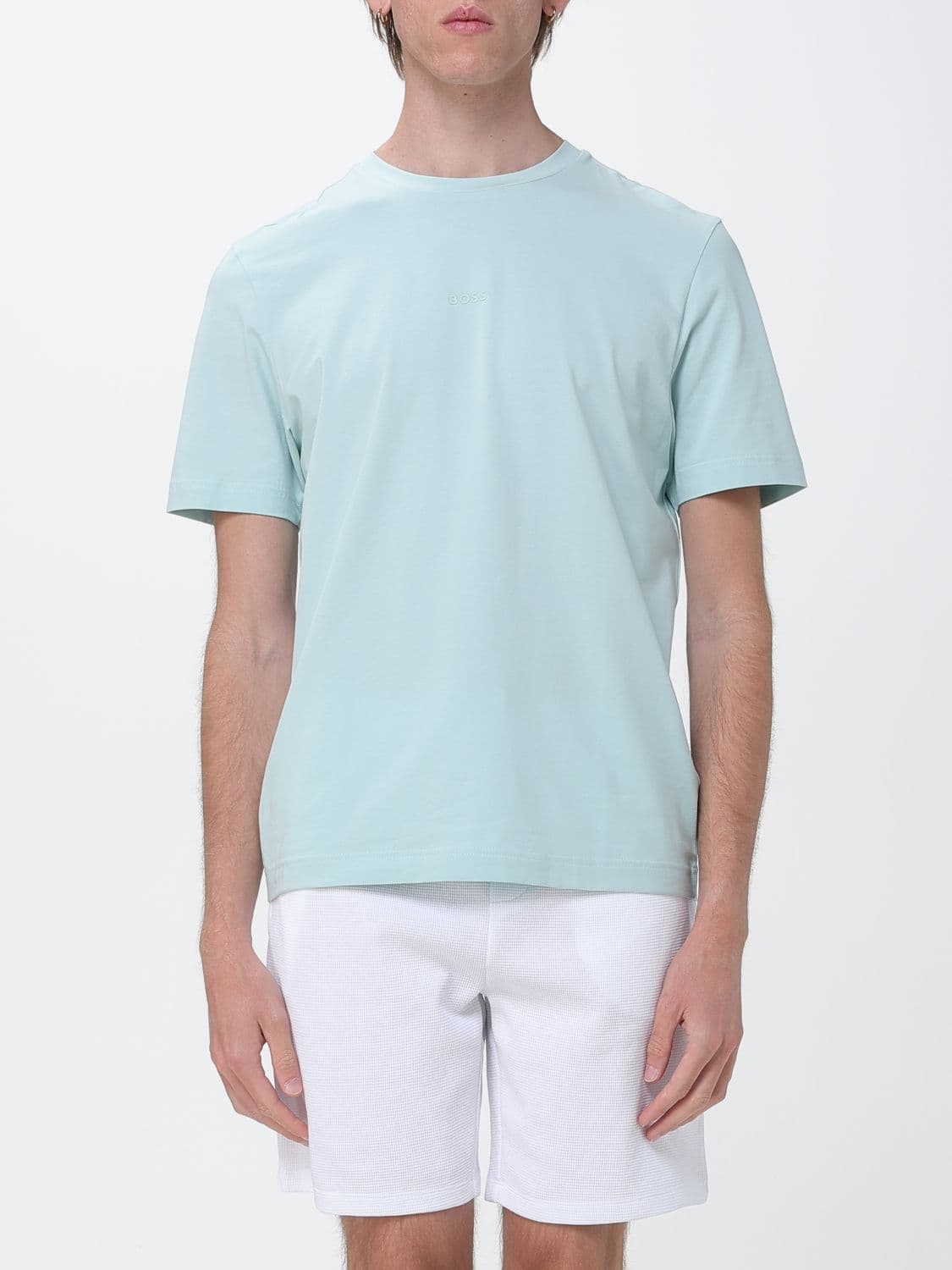 Boss Crew Neck Stretch-Cotton T-shirt with Contrast Chest Logo