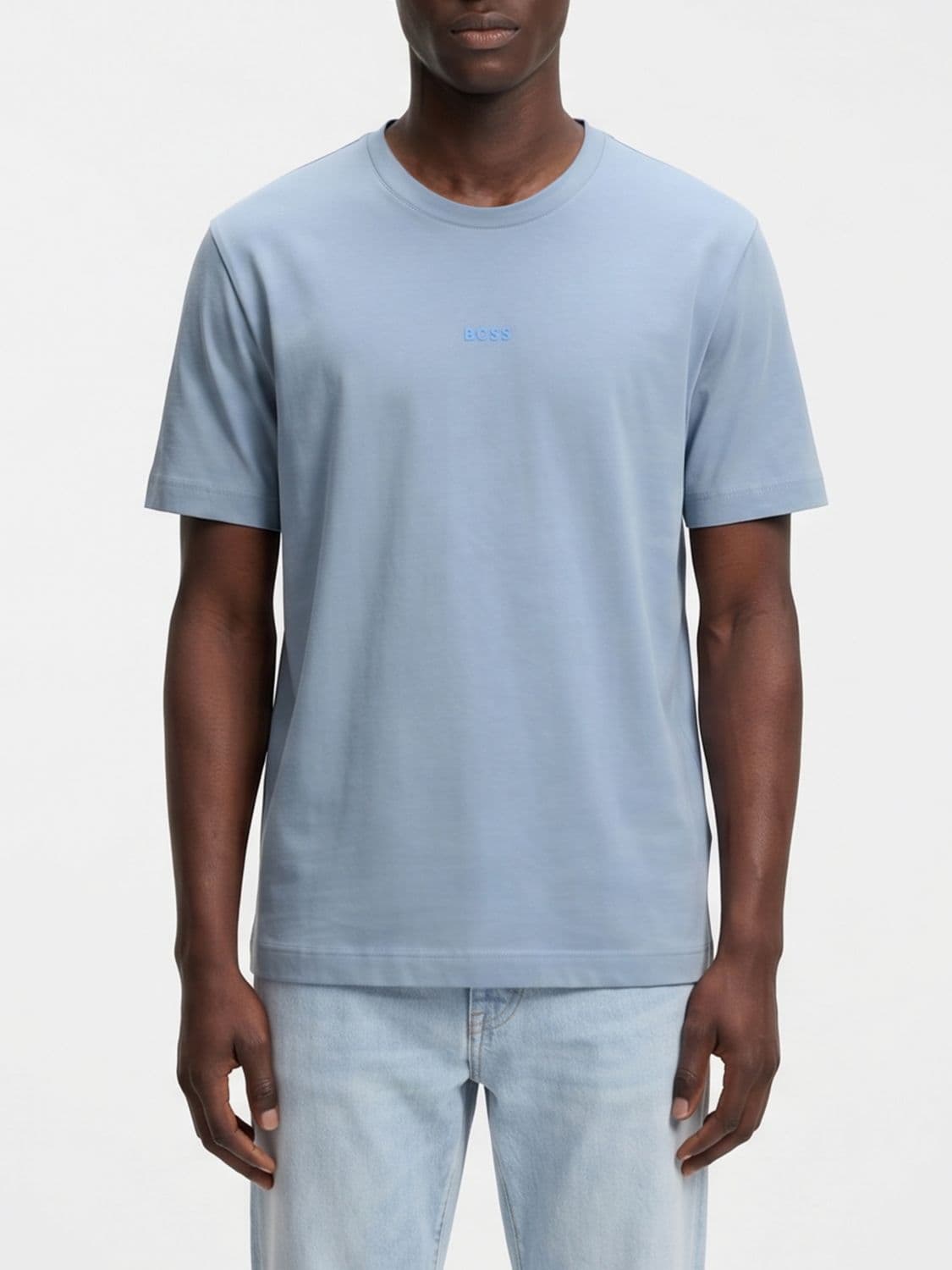 Boss Crew Neck Stretch-Cotton T-shirt with Contrast Chest Logo