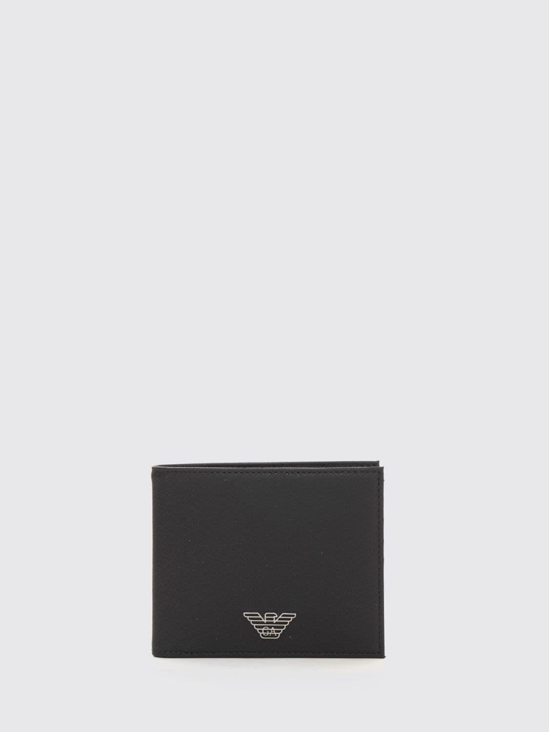 Emporio Armani Monogram Saffiano Leather Bifold Wallet with Metal Eagle Logo