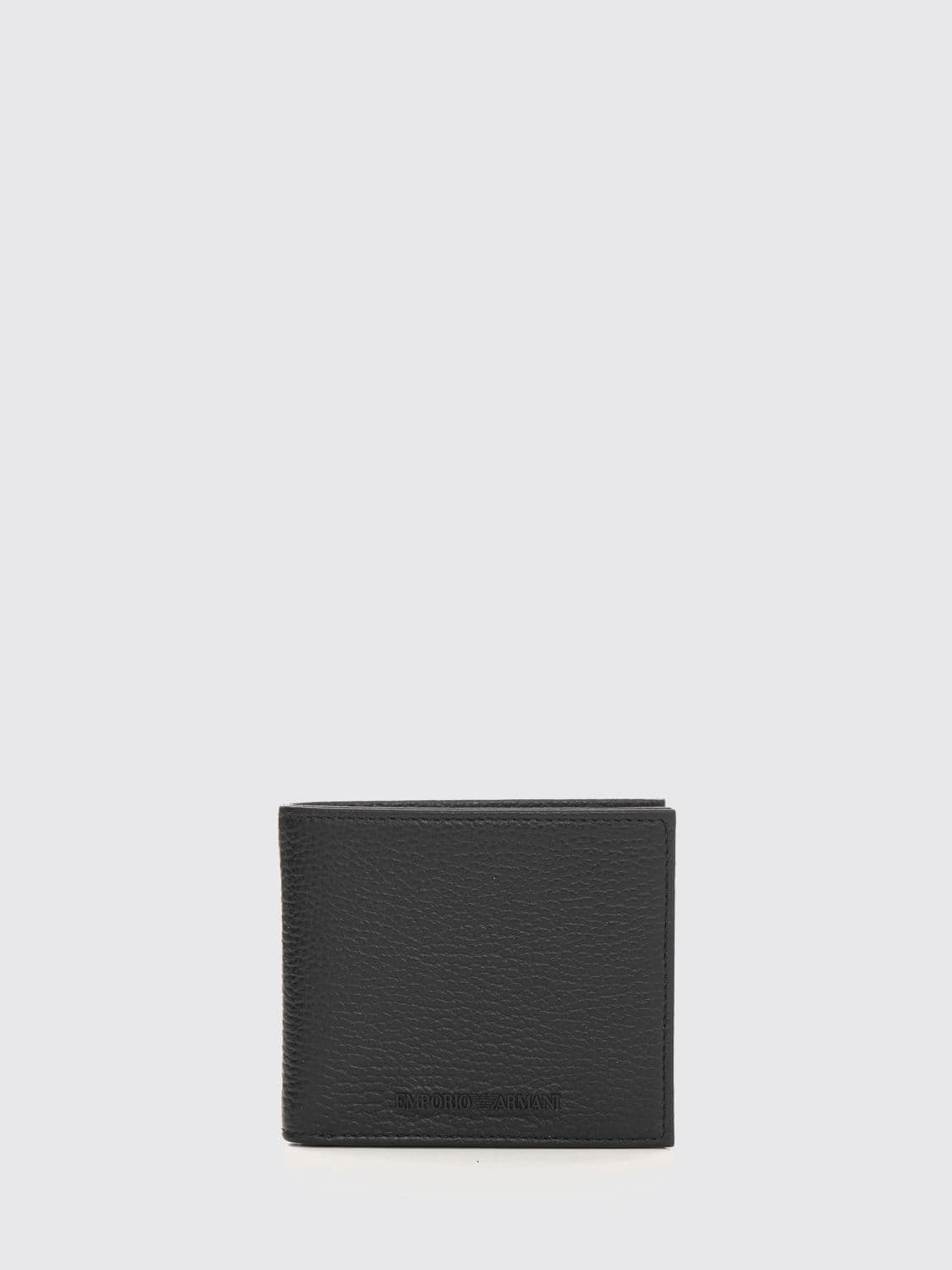 Emporio Armani Pebbled Leather Horizontal Bifold Wallet with Applied Logo · OS