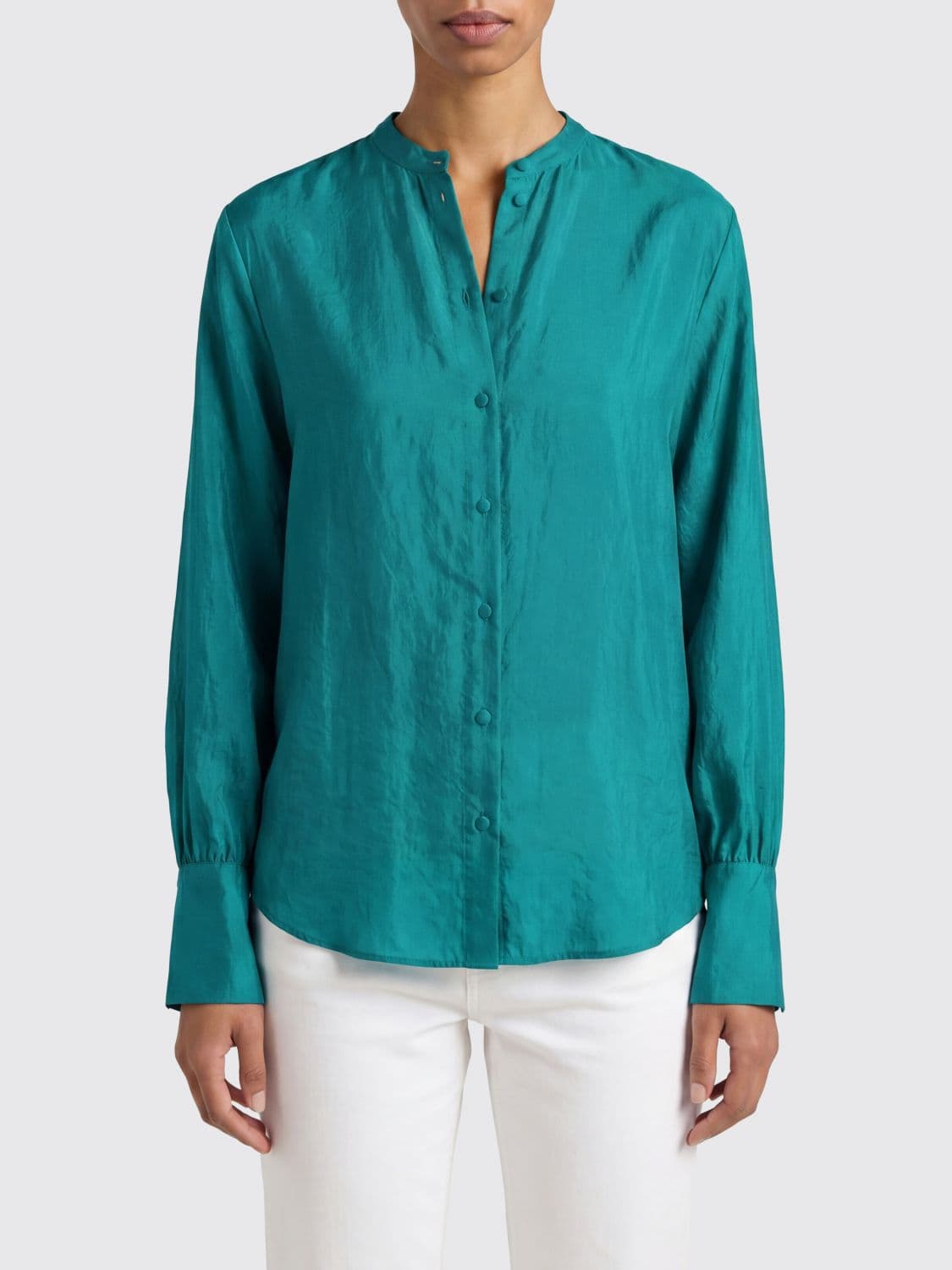 Momonì Long-Sleeved Pure Silk Shirt with a Mandarin Collar