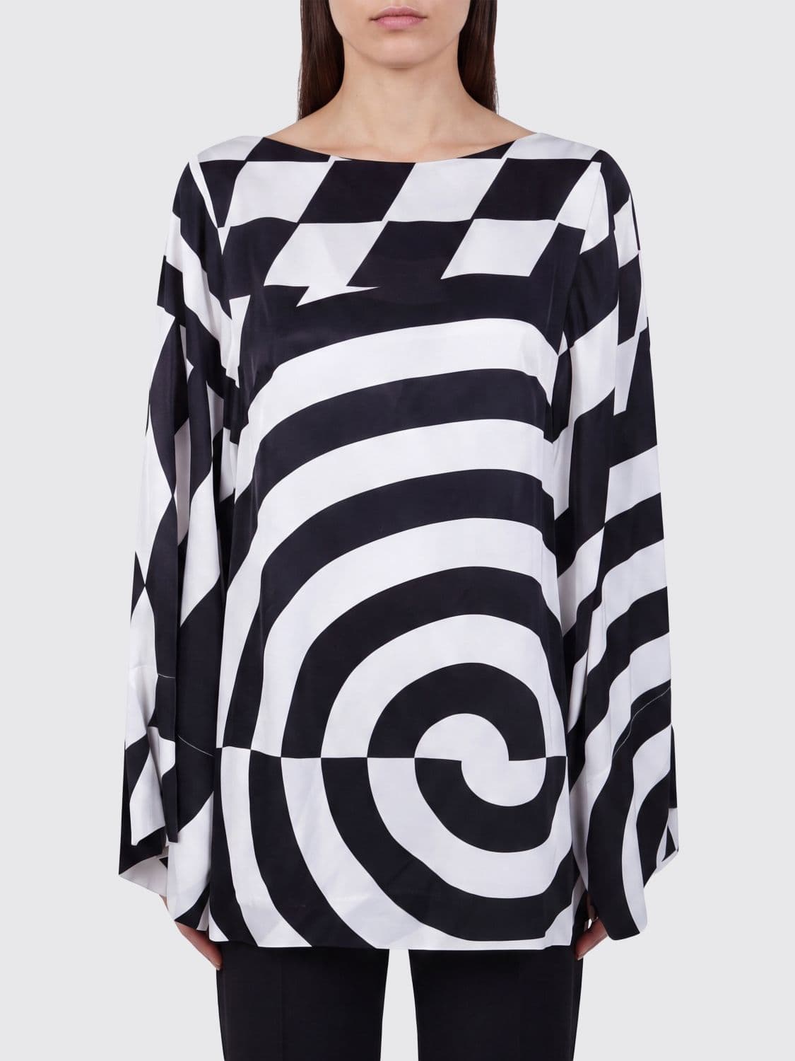 Dries Van Noten Relaxed Fit Optical Print Long-Sleeved Viscose Blouse