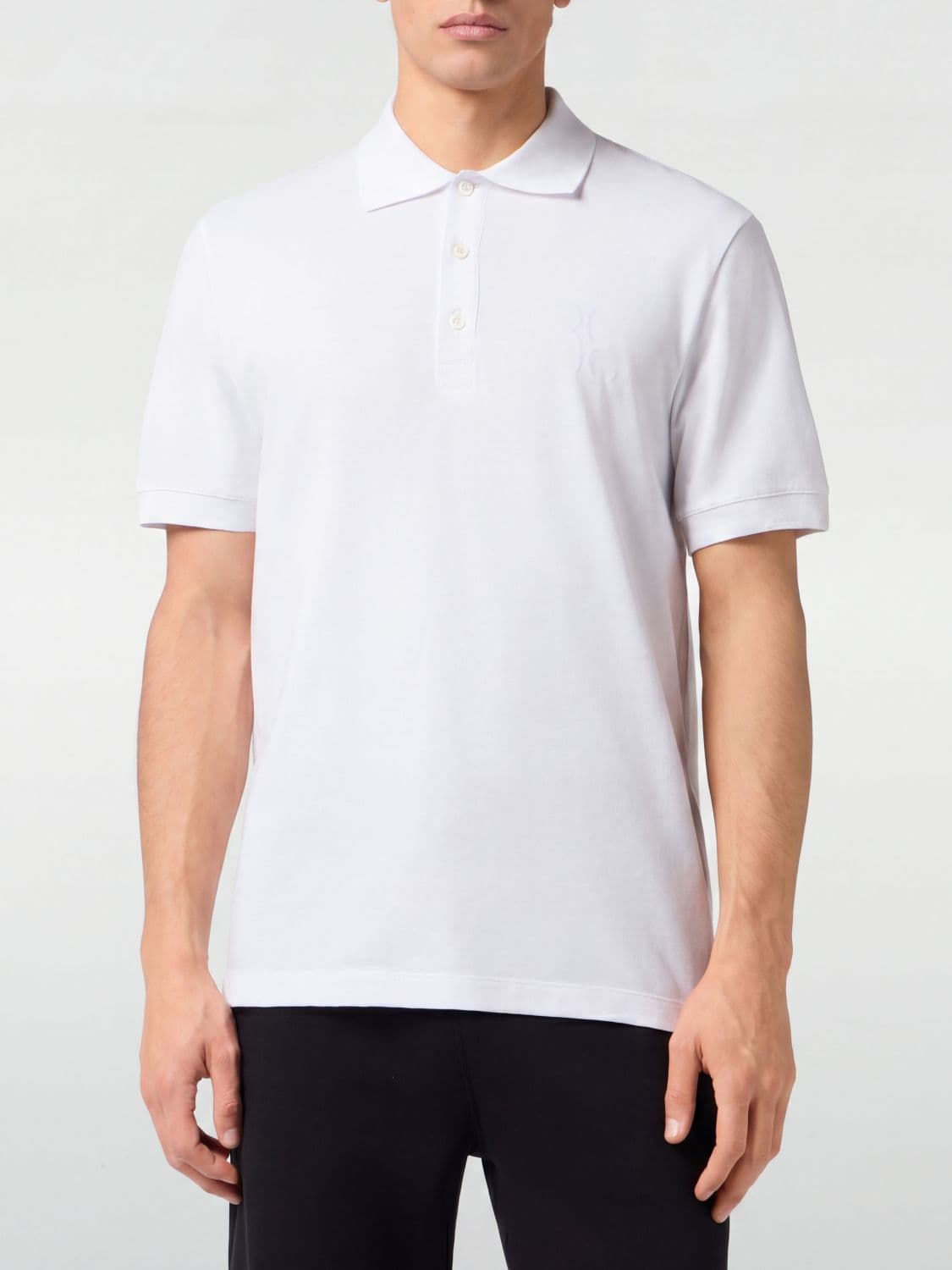 Billionaire Short-Sleeved Cotton Polo Shirt with Hexagonal Logo and Ribbed Collar