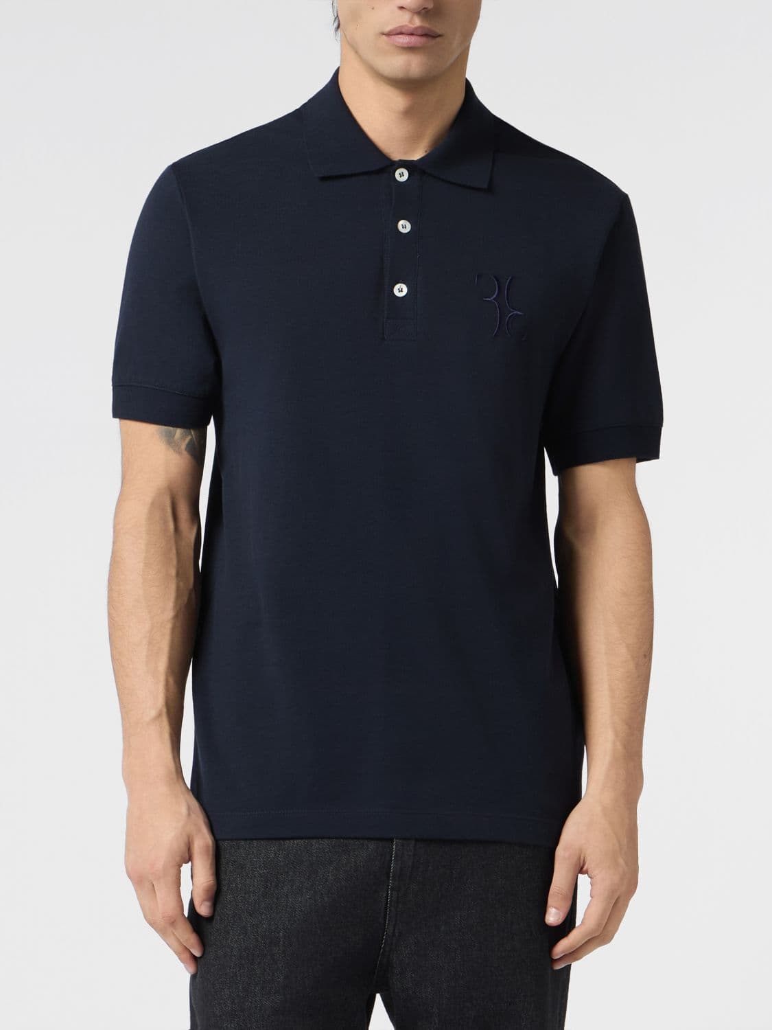 Billionaire Short-Sleeved Cotton Polo Shirt with Hexagonal Logo and Ribbed Collar