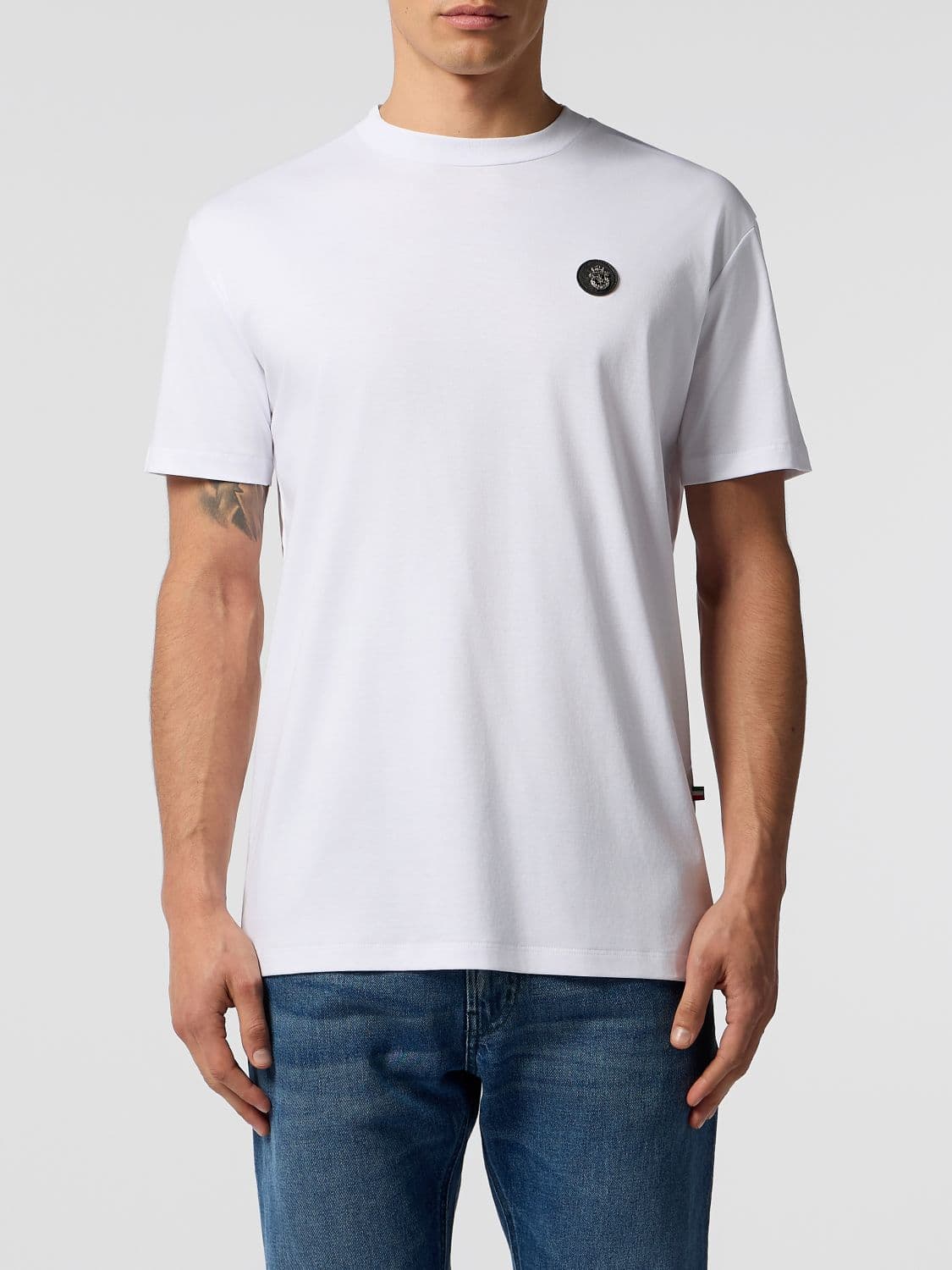 Billionaire Cotton Jersey Crewneck T-Shirt with Applied Logo Patch